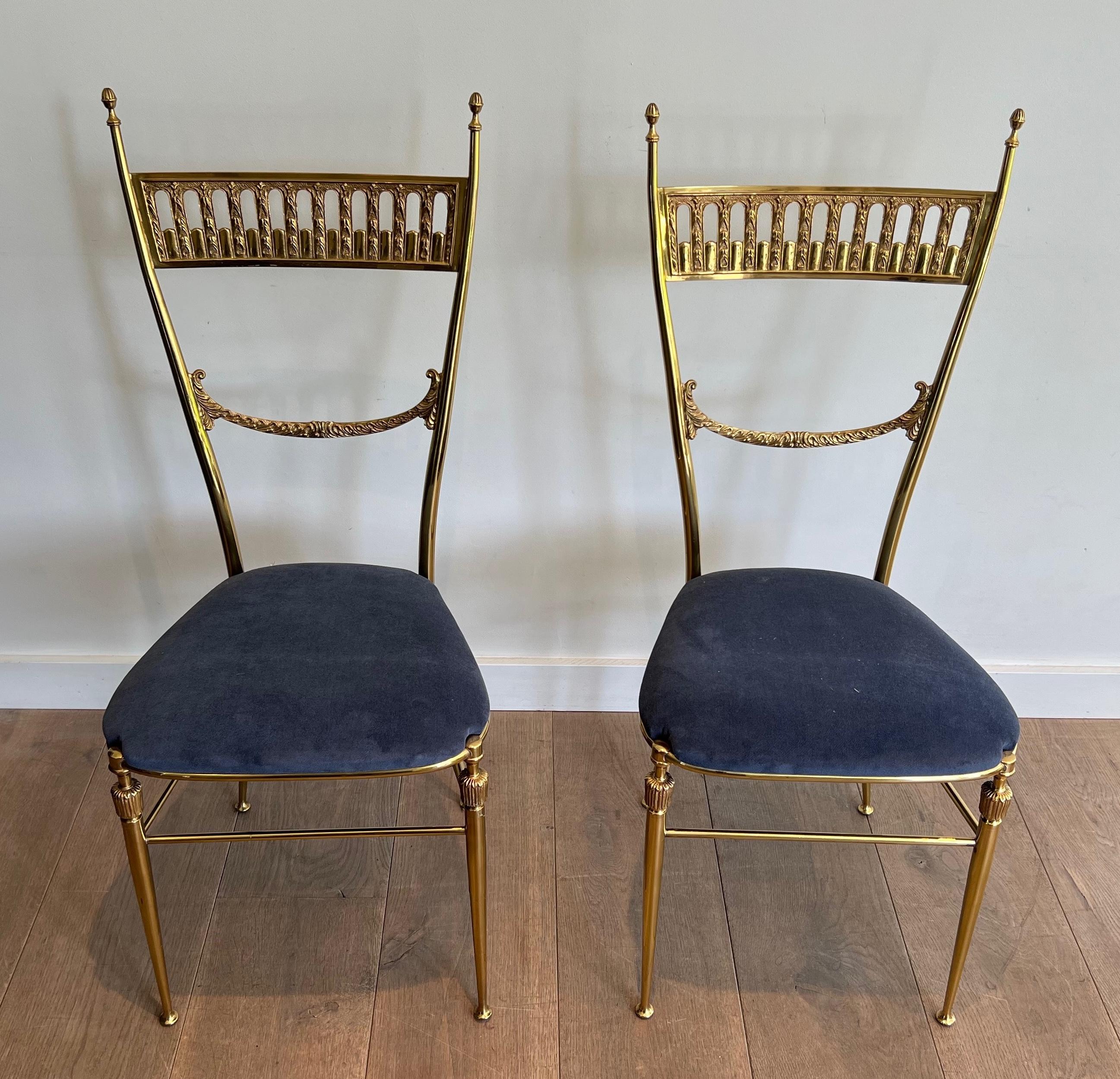 Coppia di sedie in ottone in stile neoclassico attribuite alla Maison Jansen in vendita 5