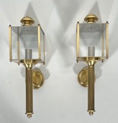 Pair of neoclassical style brass lanterns wall lights, possibly Maison Jansen