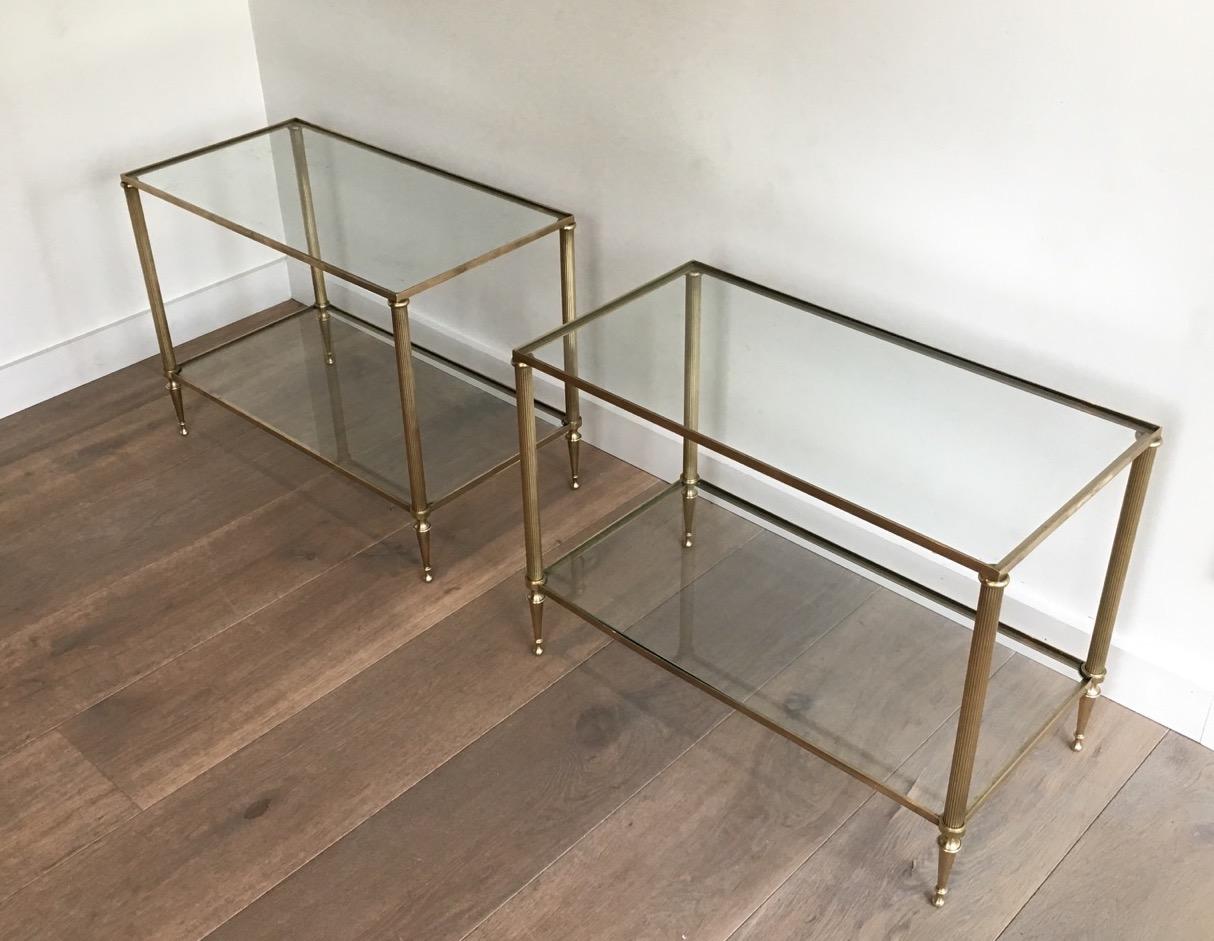 French Pair of Neoclassical Style Brass Side Tables Attributed to Maison Jansen For Sale
