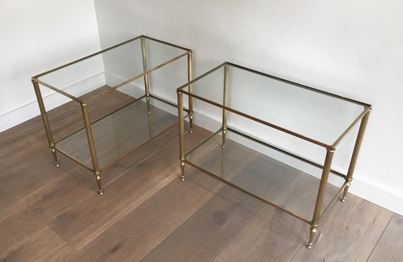 Pair of Neoclassical Style Brass Side Tables Attributed to Maison Jansen In Good Condition For Sale In Marcq-en-Barœul, Hauts-de-France