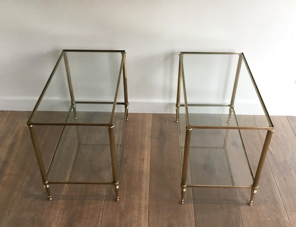Pair of Neoclassical Style Brass Side Tables Attributed to Maison Jansen For Sale 1