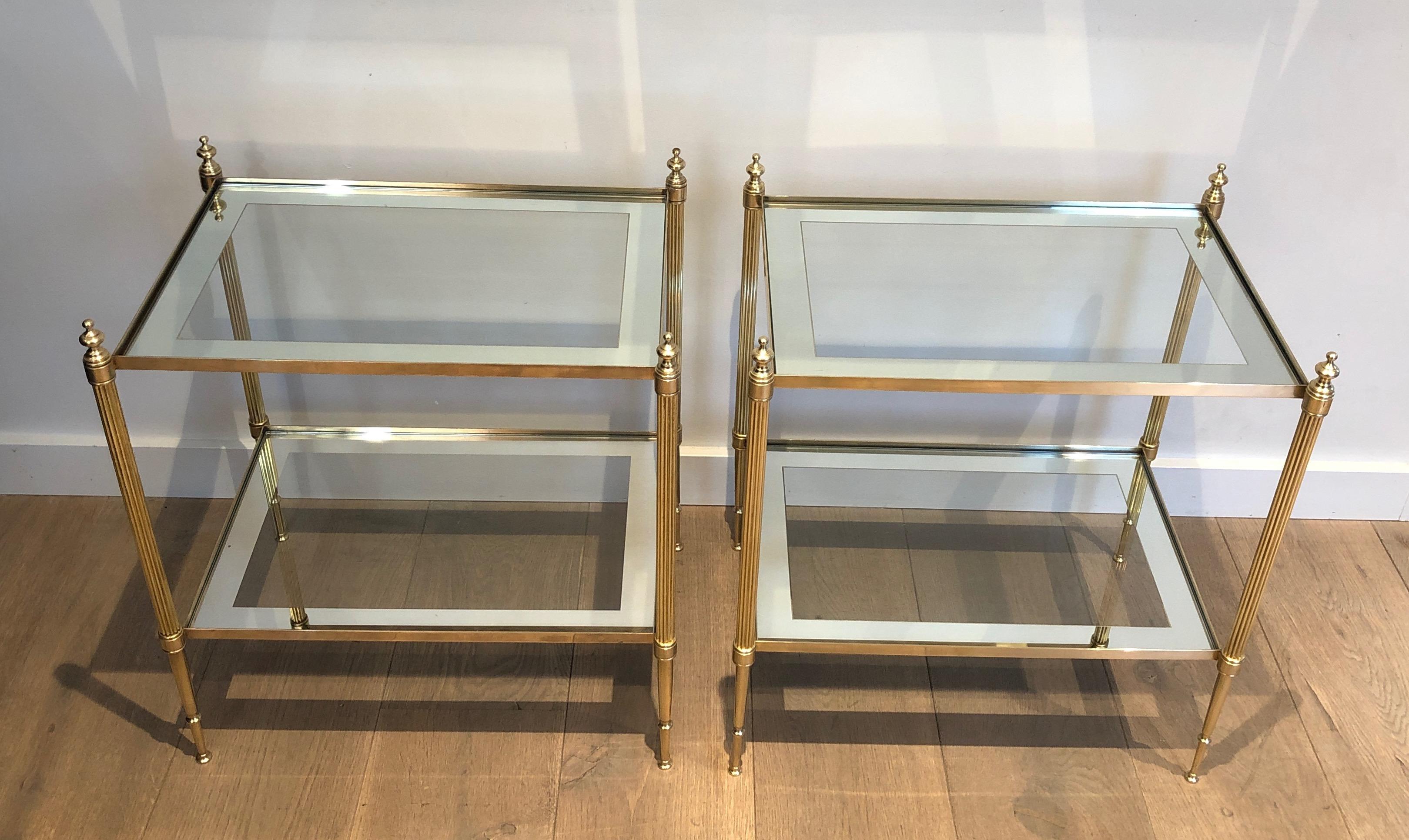 French Pair of Neoclassical Style Brass Side Tables by Maison Jansen For Sale