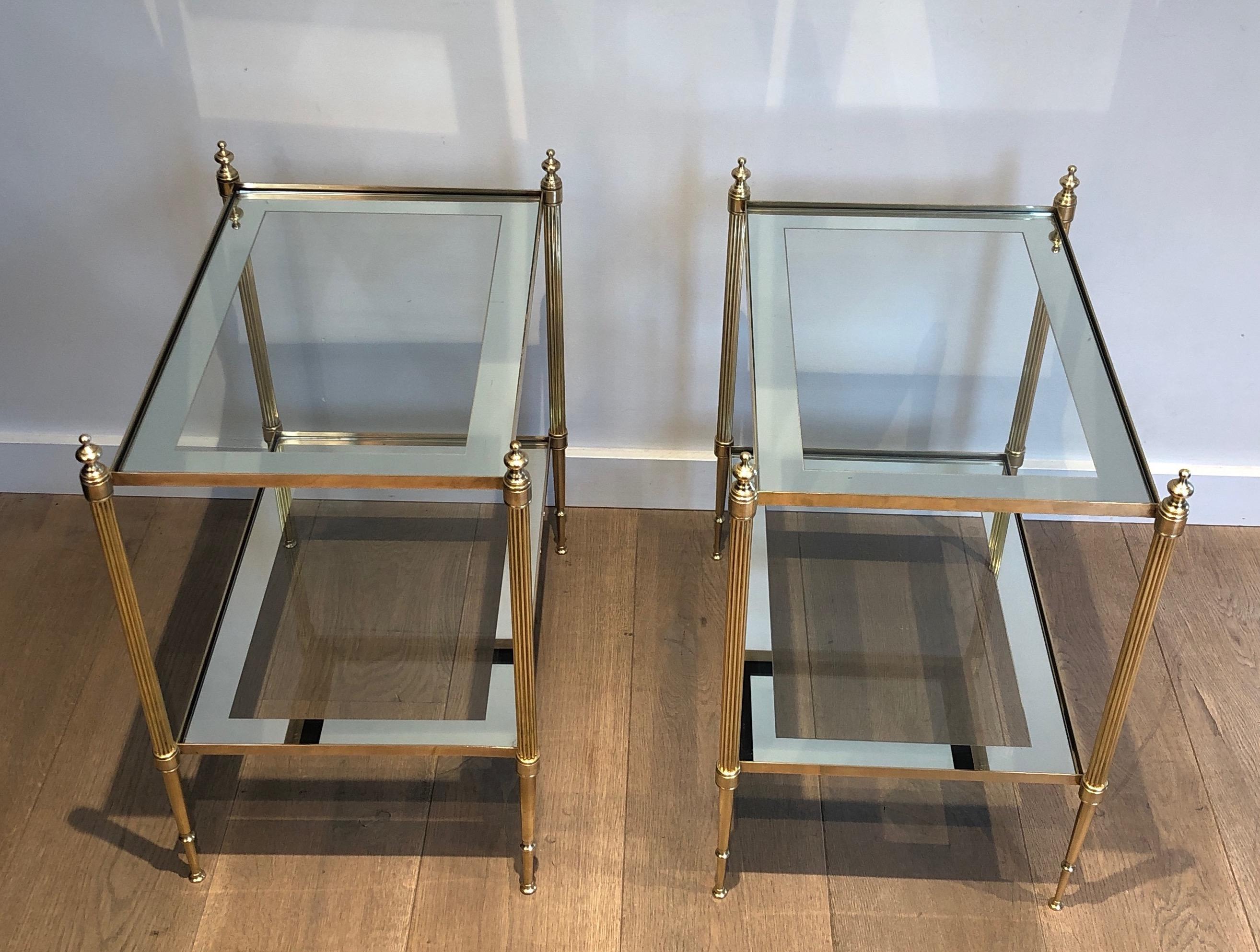 Silvered Pair of Neoclassical Style Brass Side Tables by Maison Jansen For Sale