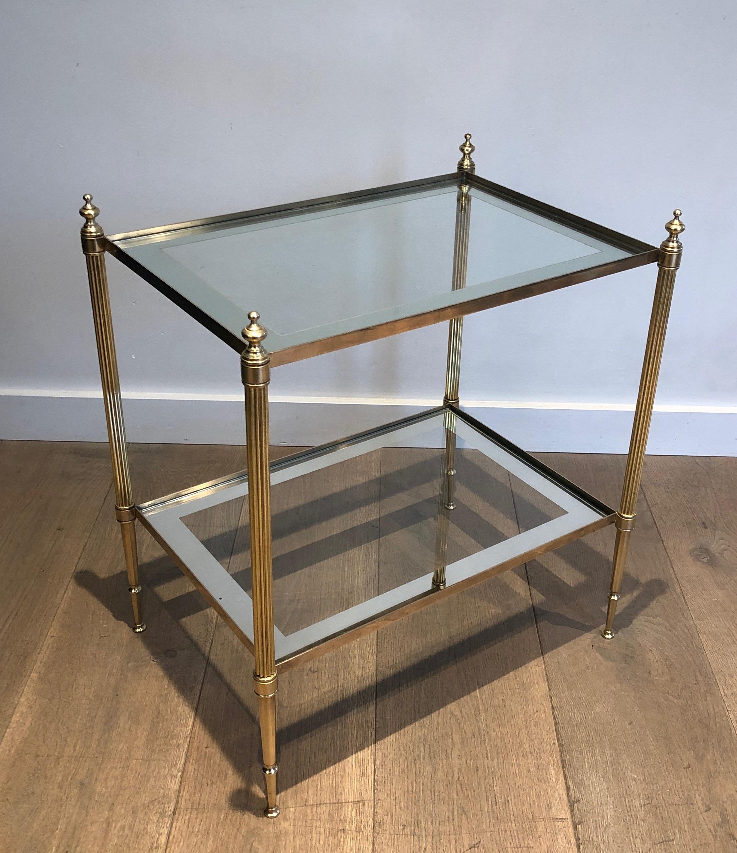 Mid-20th Century Pair of Neoclassical Style Brass Side Tables by Maison Jansen For Sale