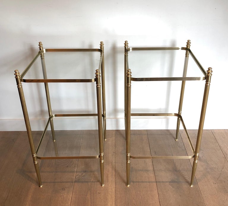 French Pair of Neoclassical Style Brass Side Tables in the Style of Maison Jansen For Sale