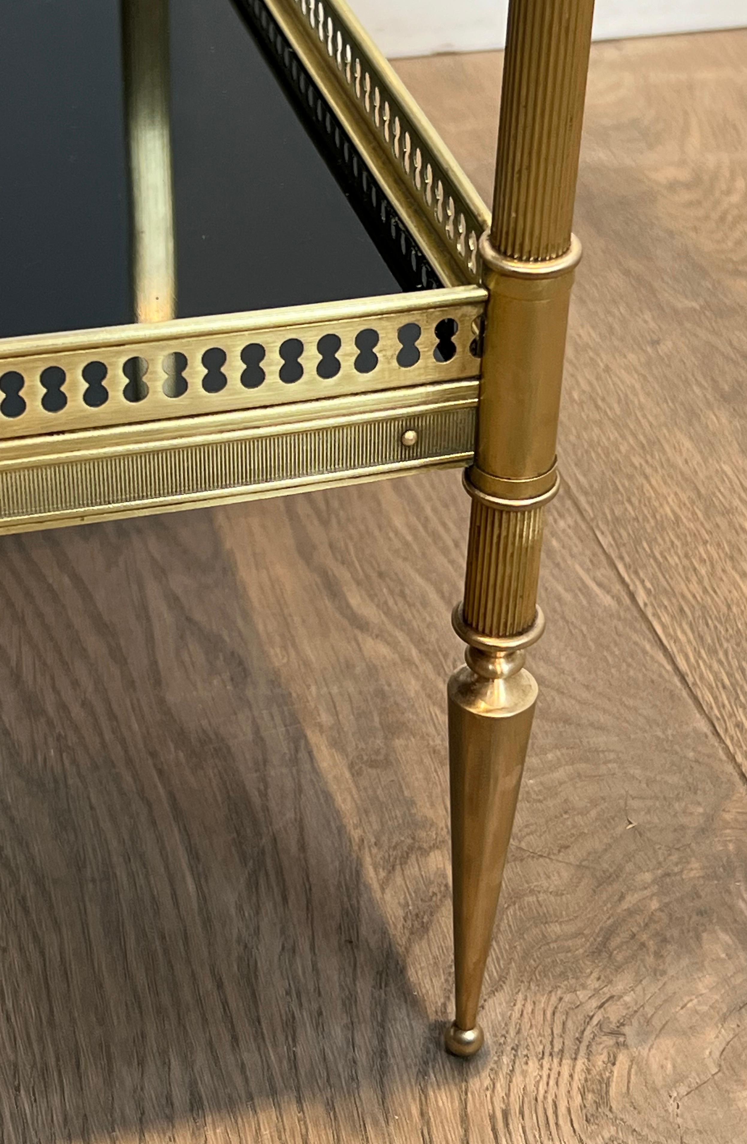 Pair of Neoclassical Style Brass Side Tables with Black Lacquered Tops by Maison 6