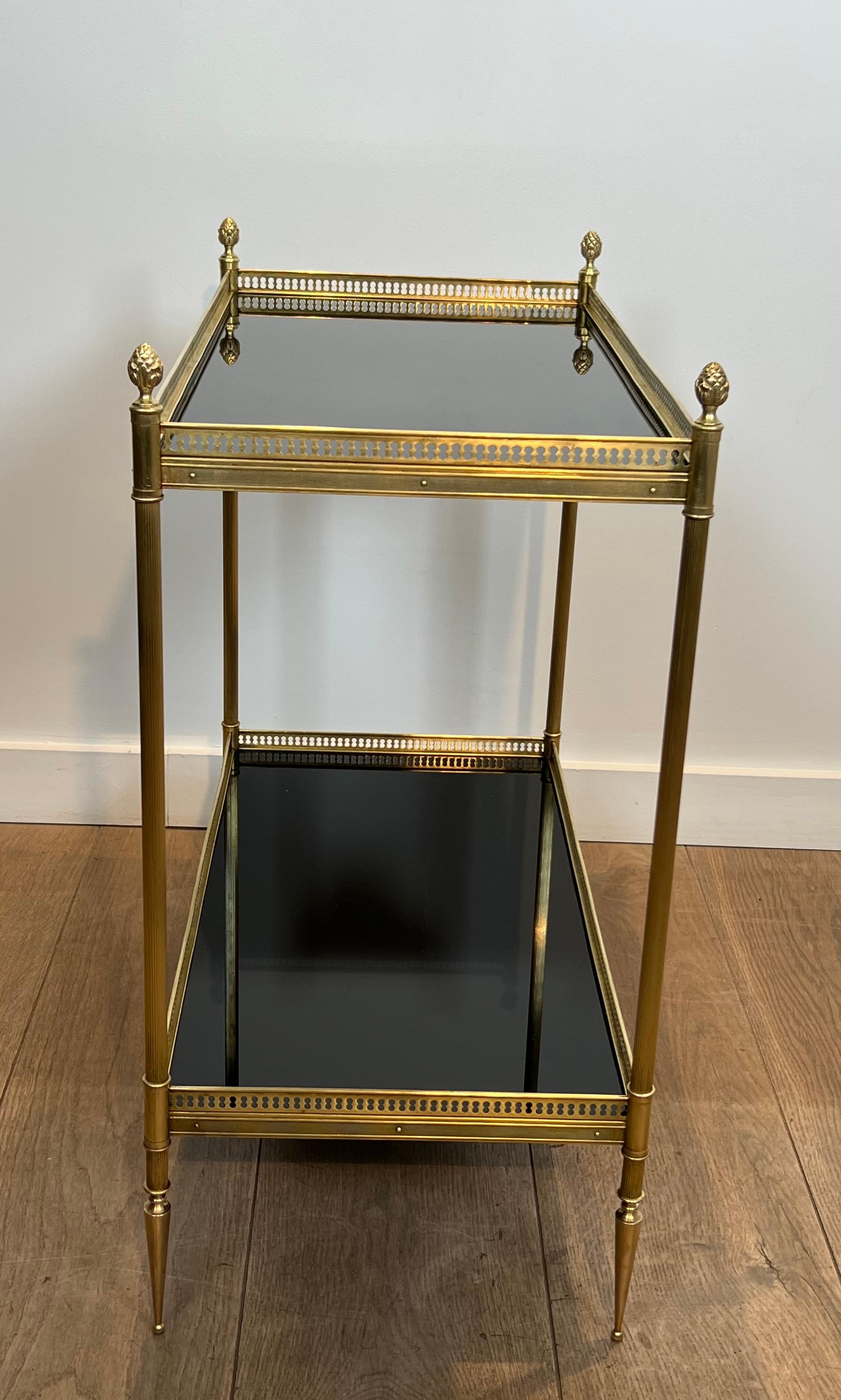 Pair of Neoclassical Style Brass Side Tables with Black Lacquered Tops by Maison 8