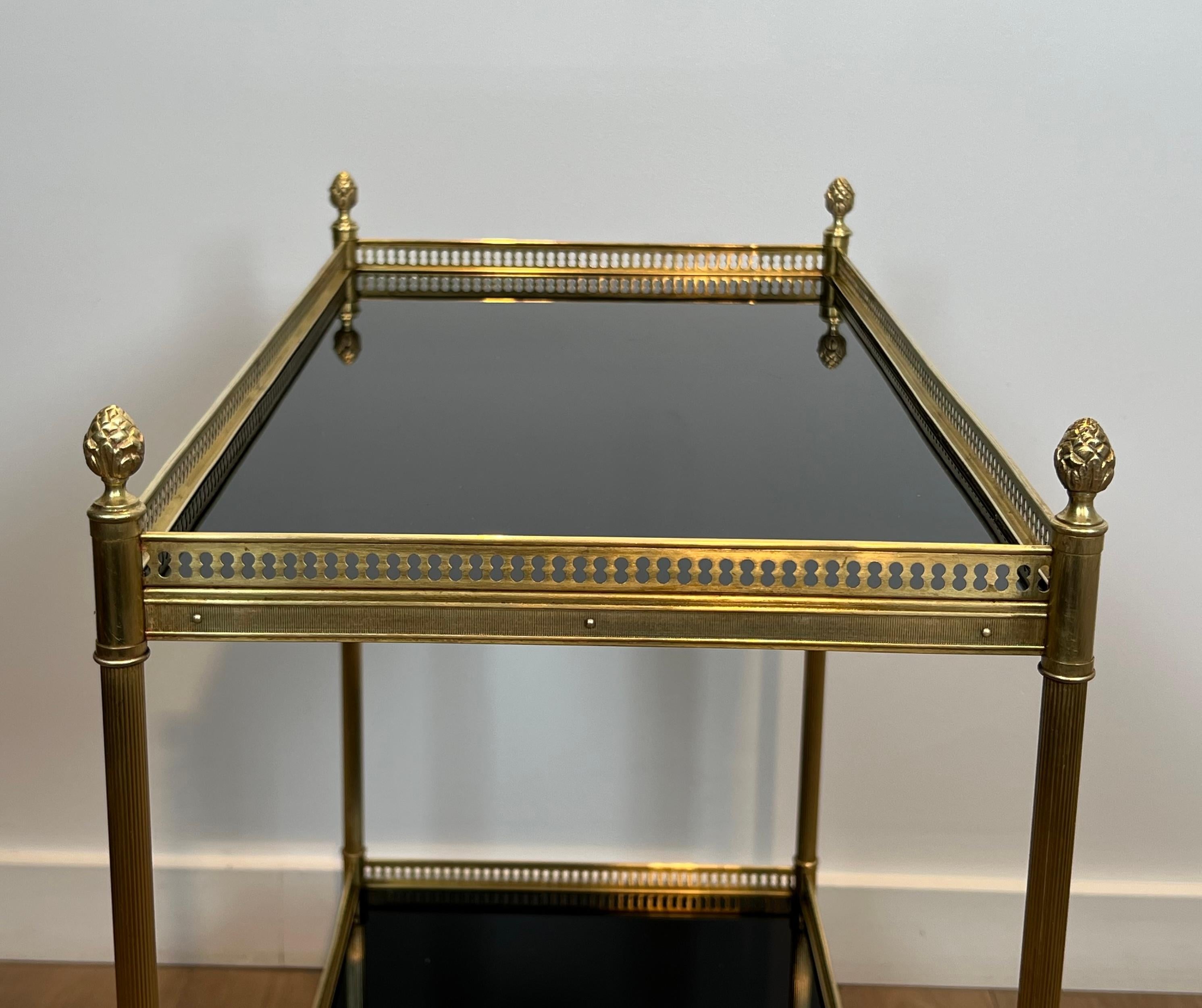 Pair of Neoclassical Style Brass Side Tables with Black Lacquered Tops by Maison 9