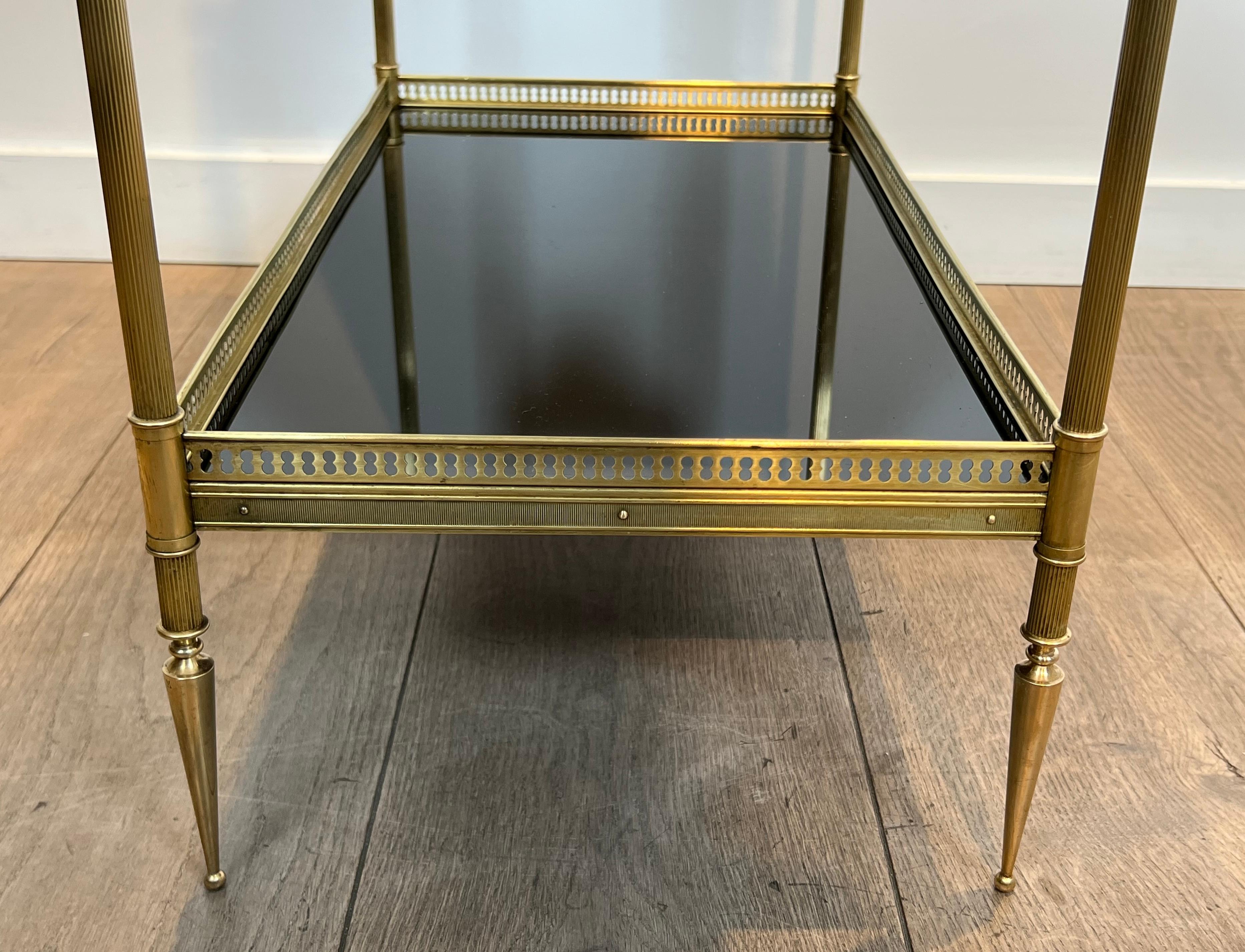 Pair of Neoclassical Style Brass Side Tables with Black Lacquered Tops by Maison For Sale 10