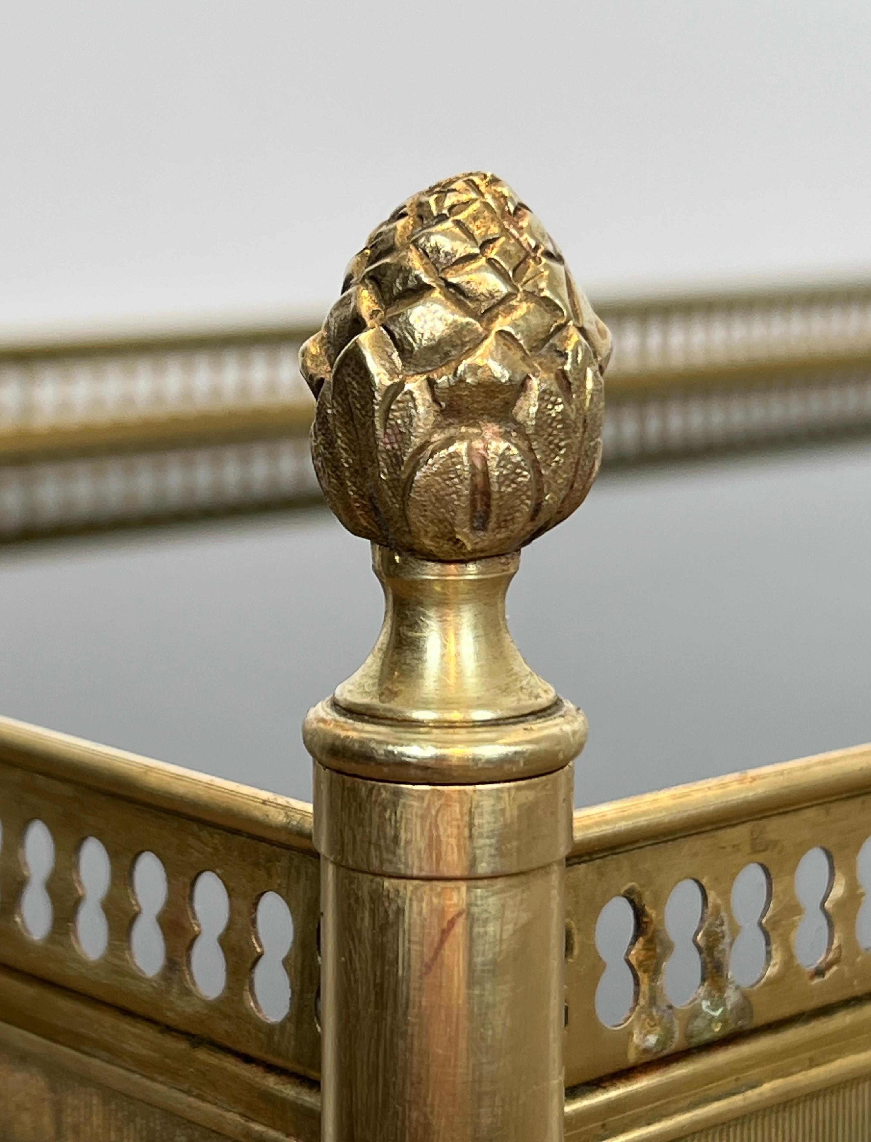 Pair of Neoclassical Style Brass Side Tables with Black Lacquered Tops by Maison 12