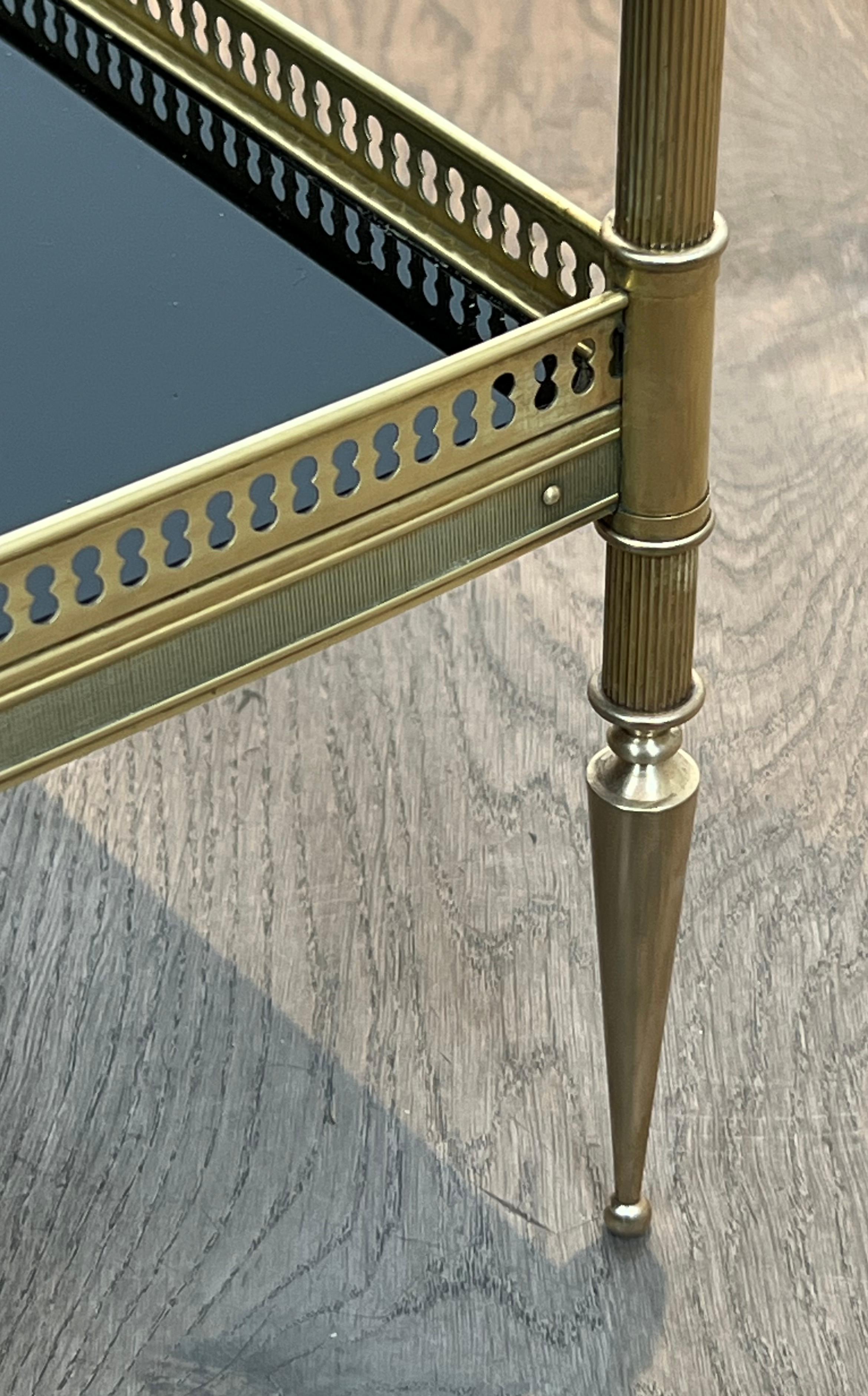 Pair of Neoclassical Style Brass Side Tables with Black Lacquered Tops by Maison 13