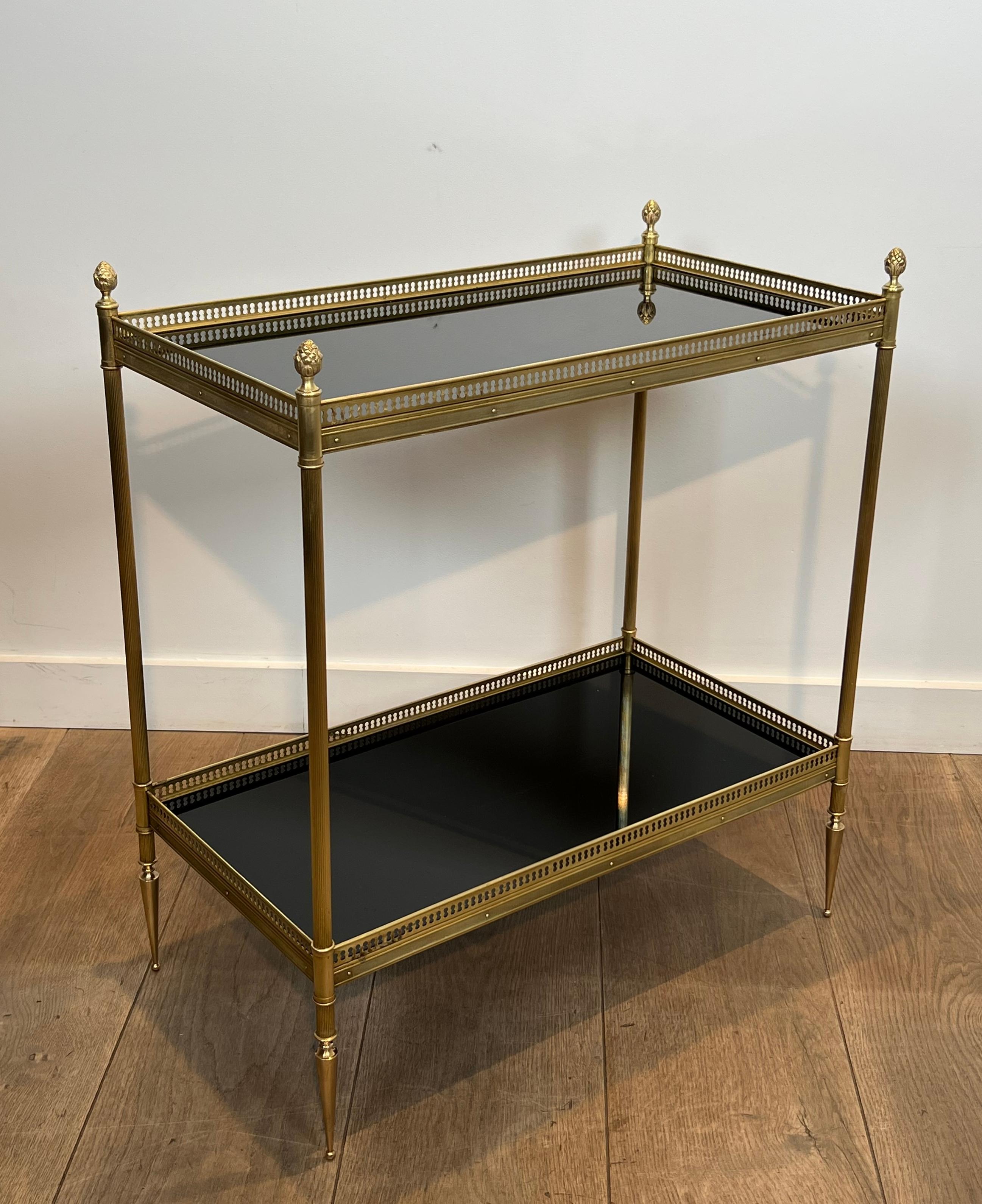 Pair of Neoclassical Style Brass Side Tables with Black Lacquered Tops by Maison 1