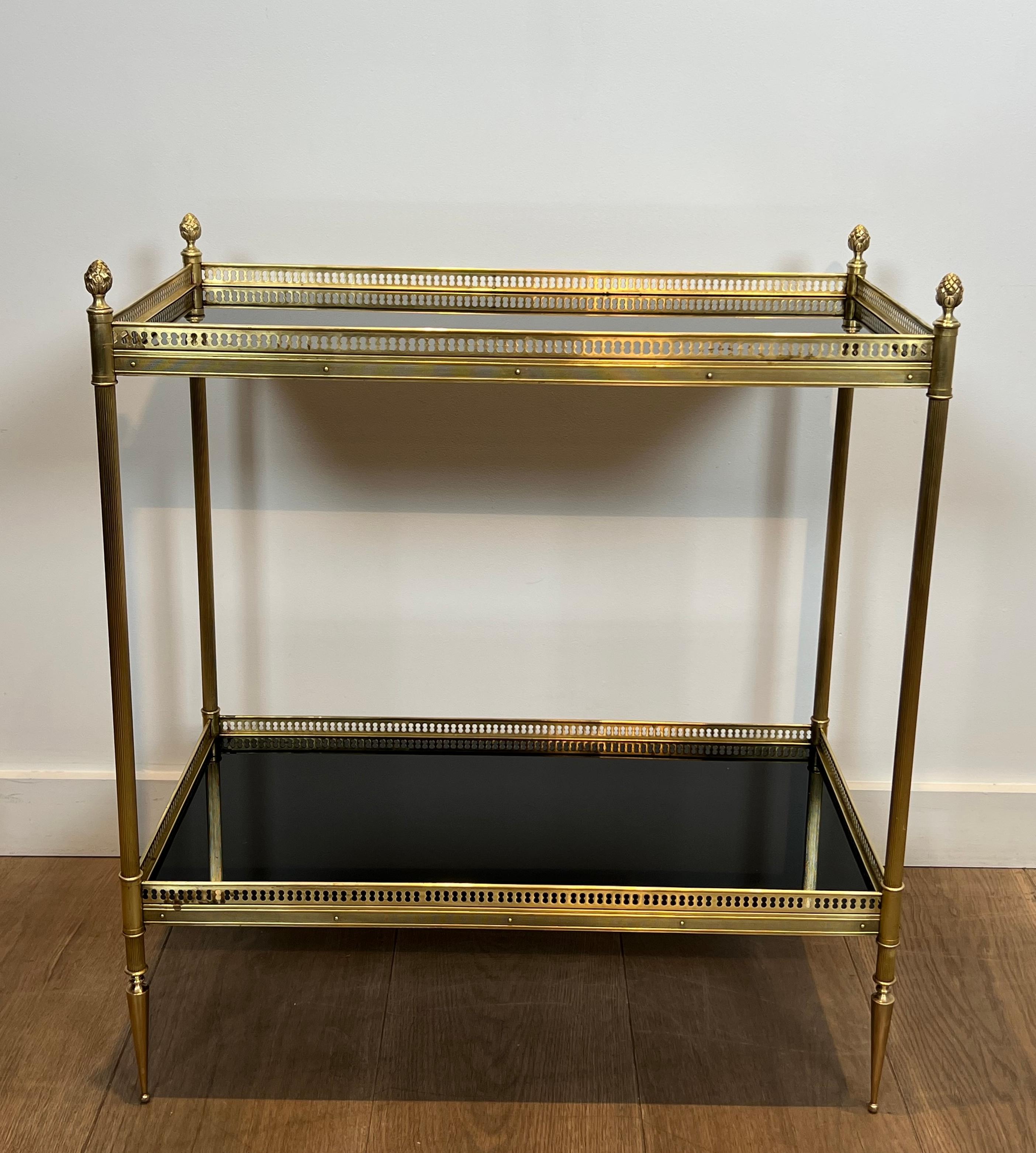 Pair of Neoclassical Style Brass Side Tables with Black Lacquered Tops by Maison 2