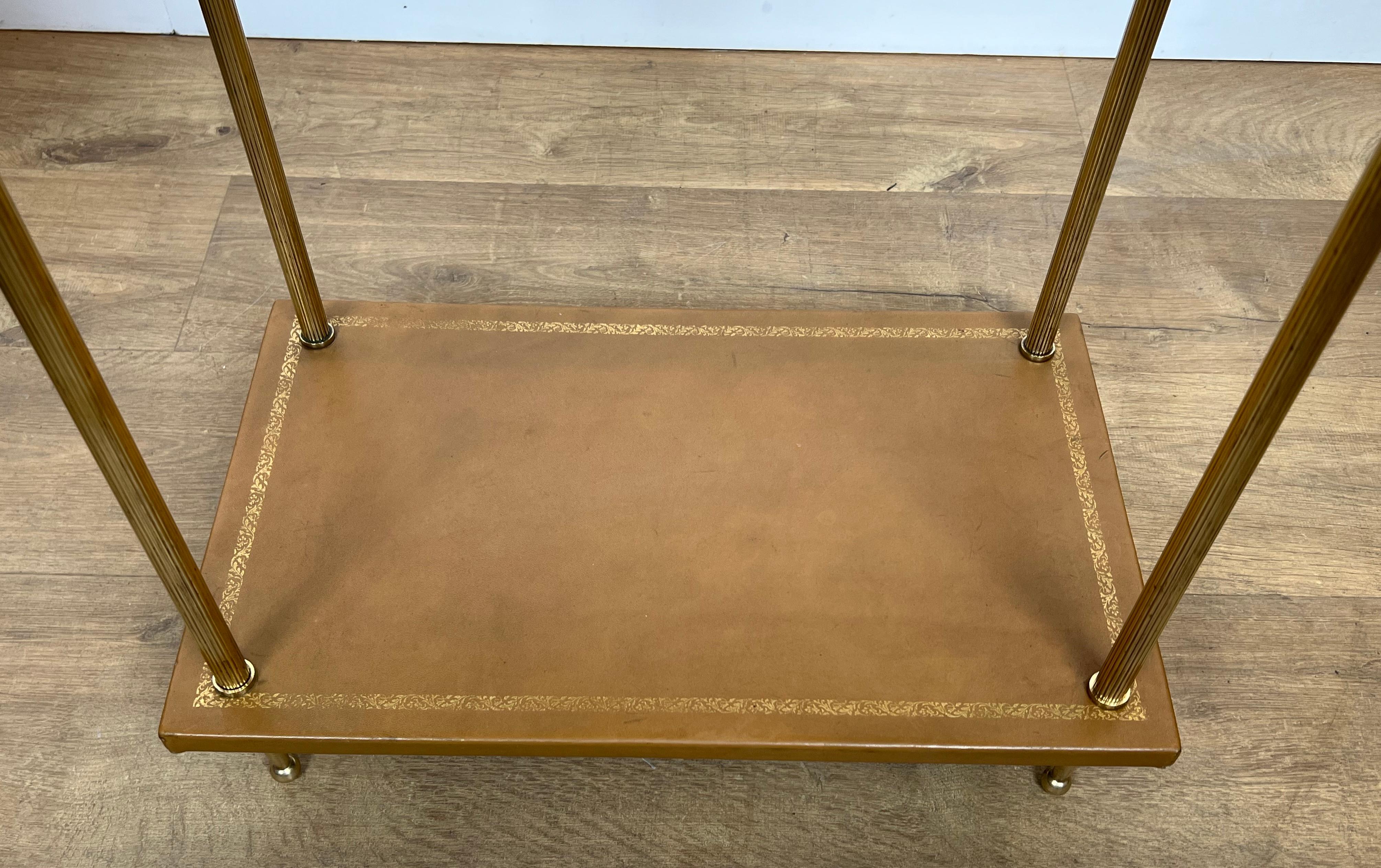Pair of Neoclassical Style Brass Side Tables with Fawn Leather Trays Tops by For Sale 5