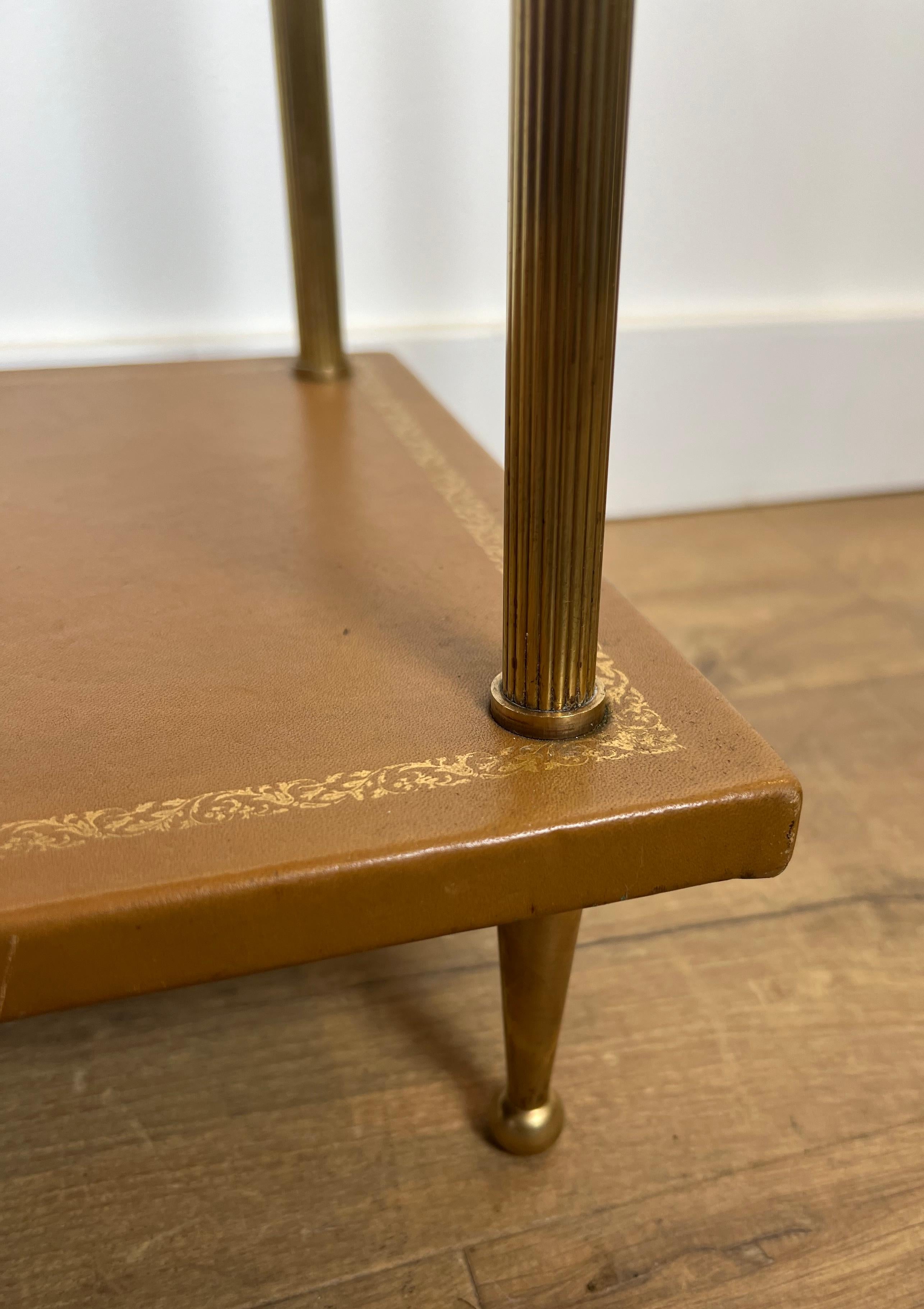 Pair of Neoclassical Style Brass Side Tables with Fawn Leather Trays Tops by For Sale 6