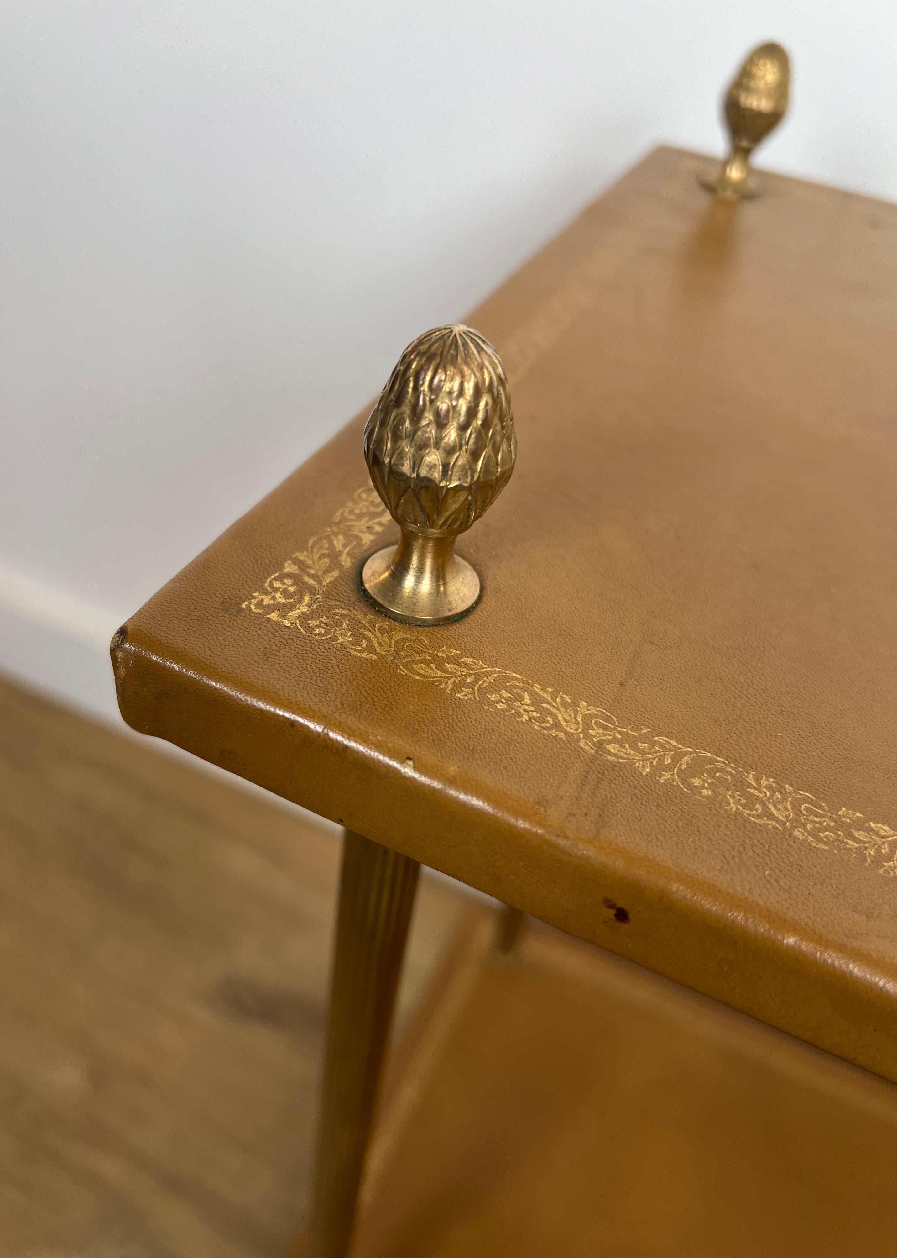 Pair of Neoclassical Style Brass Side Tables with Fawn Leather Trays Tops by For Sale 10