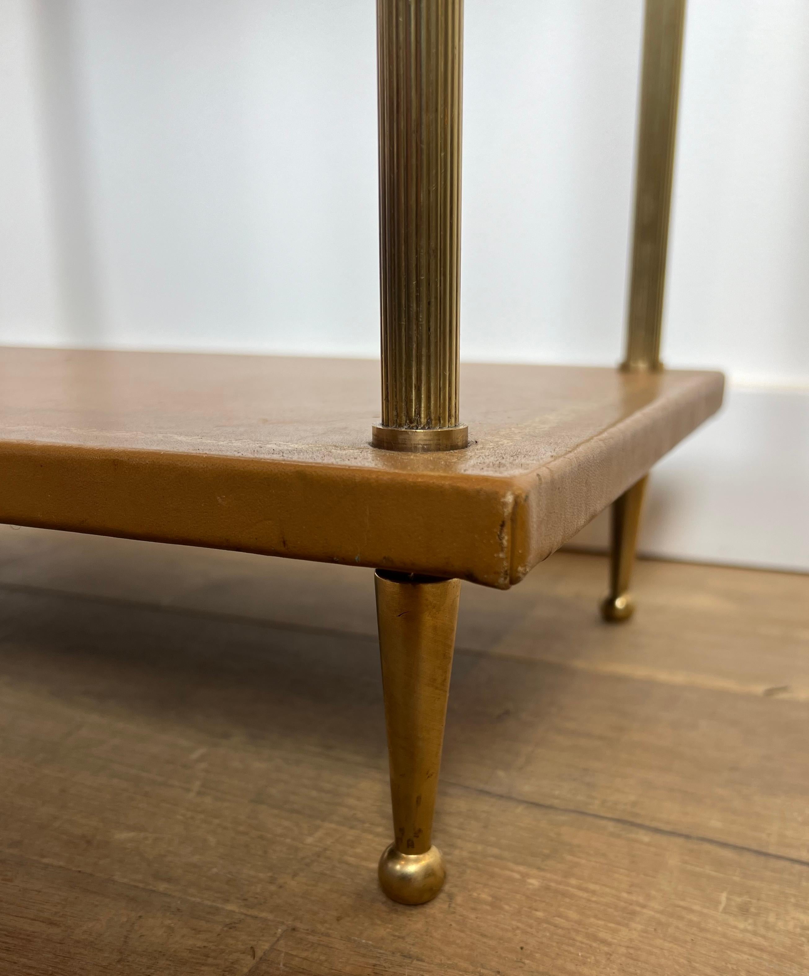 Pair of Neoclassical Style Brass Side Tables with Fawn Leather Trays Tops by For Sale 14