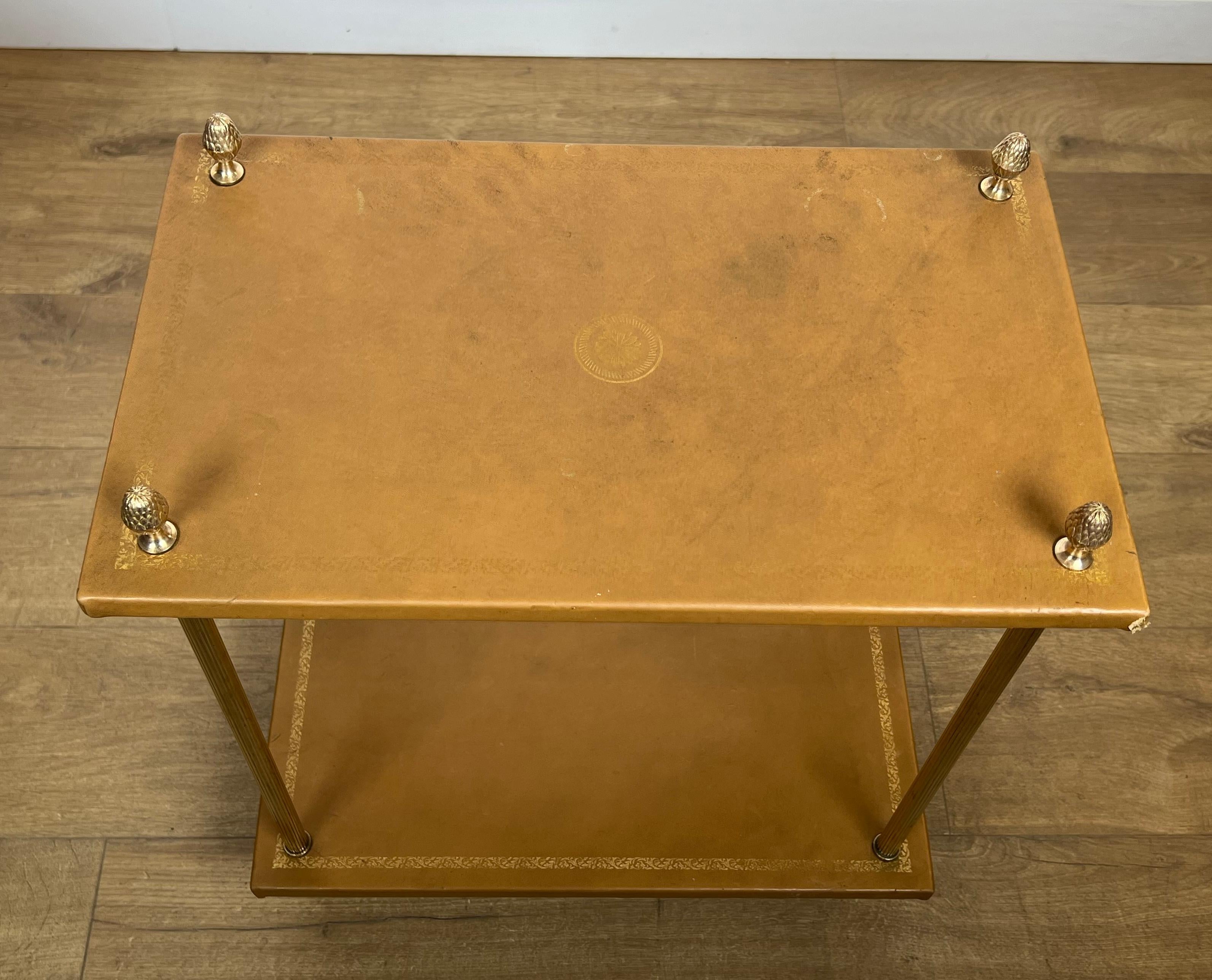 Pair of Neoclassical Style Brass Side Tables with Fawn Leather Trays Tops by For Sale 1