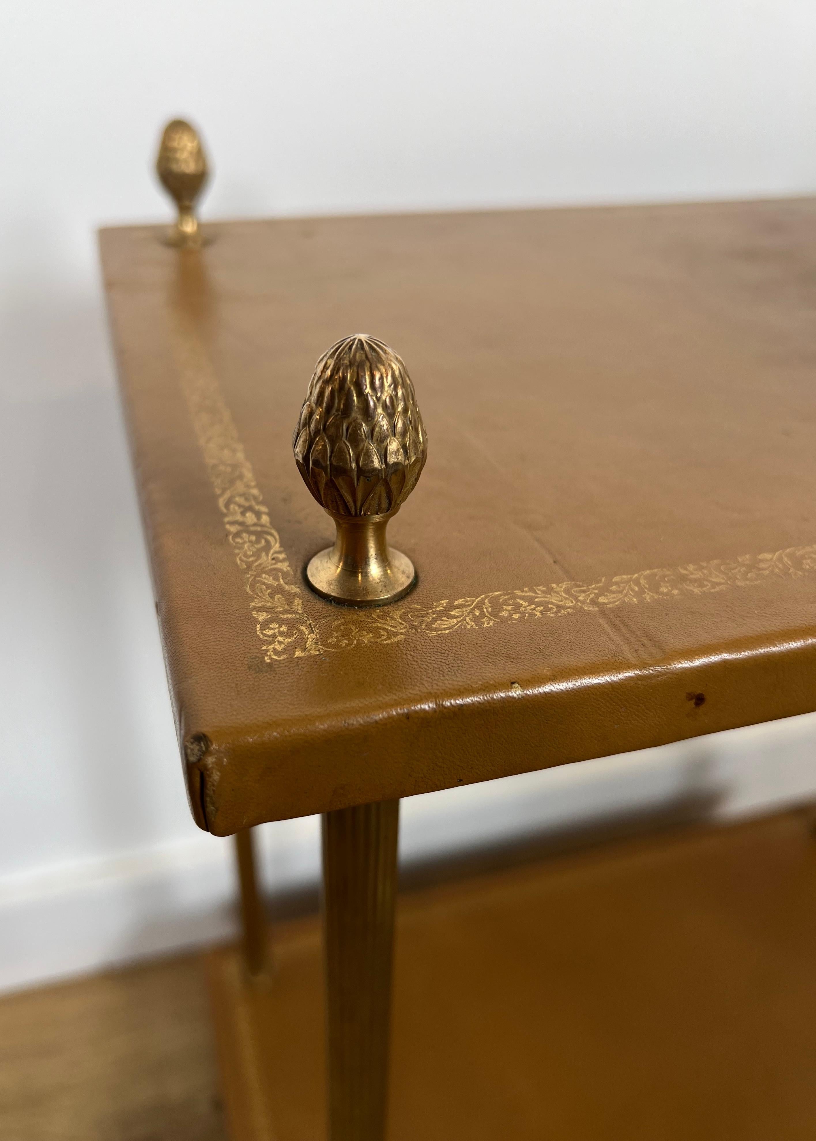 Pair of Neoclassical Style Brass Side Tables with Fawn Leather Trays Tops by For Sale 2