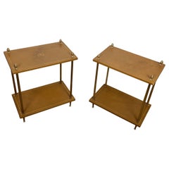 Pair of Neoclassical Style Brass Side Tables with Fawn Leather Trays Tops by