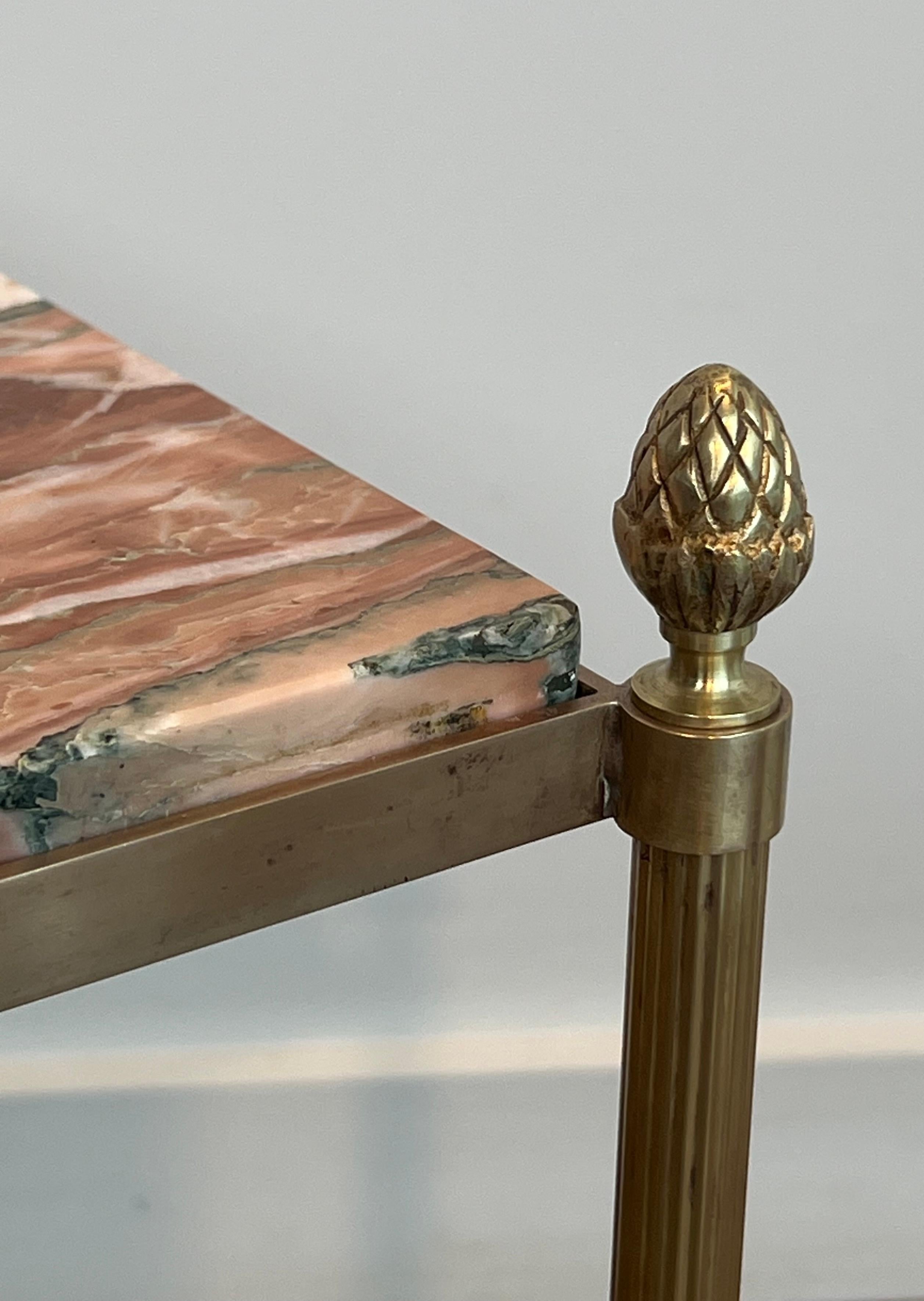 Pair of Neoclassical Style Brass Side Tables with Marble Tops by Maison Jansen For Sale 11