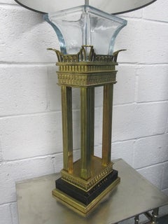 Pair of Neoclassical Style Bronze and Glass Column Lamps