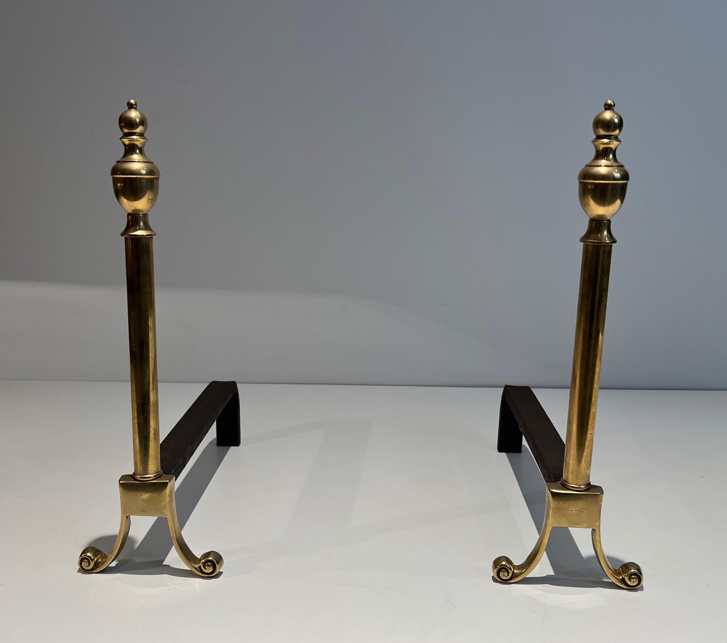 Pair of Neoclassical Style Bronze Andirons For Sale 6