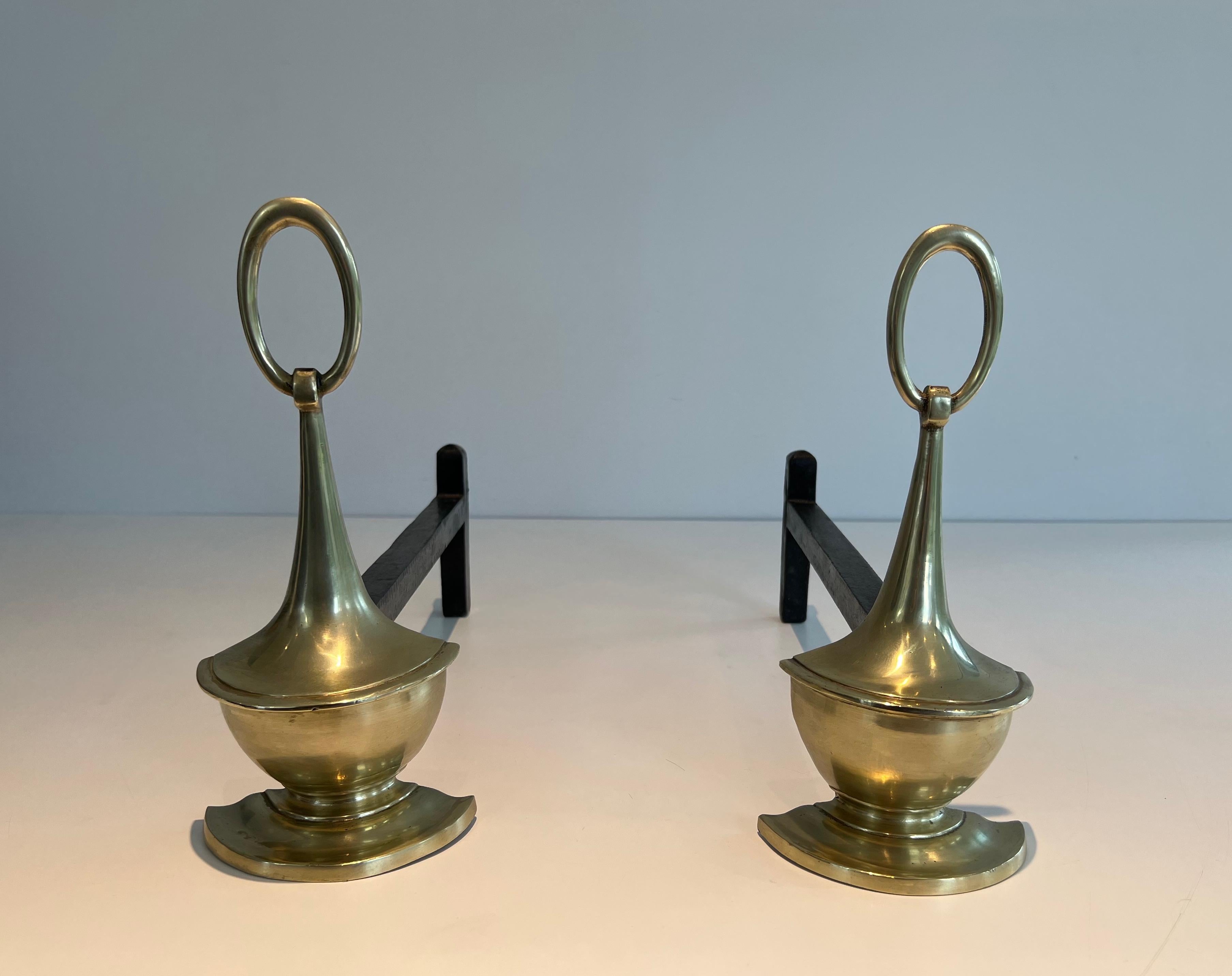 Pair of Neoclassical style Bronze Andirons For Sale 5