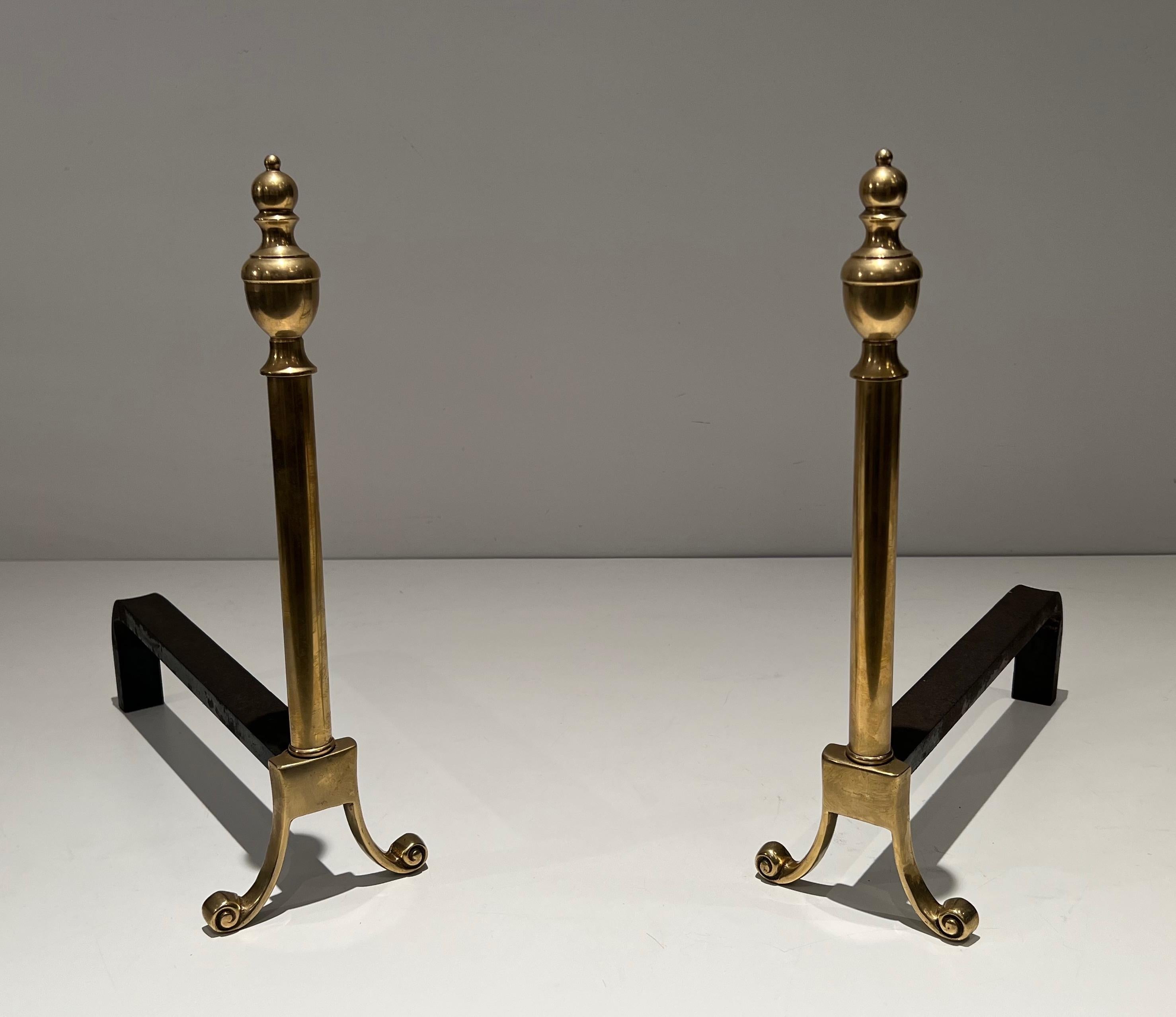 Pair of Neoclassical Style Bronze Andirons For Sale 7