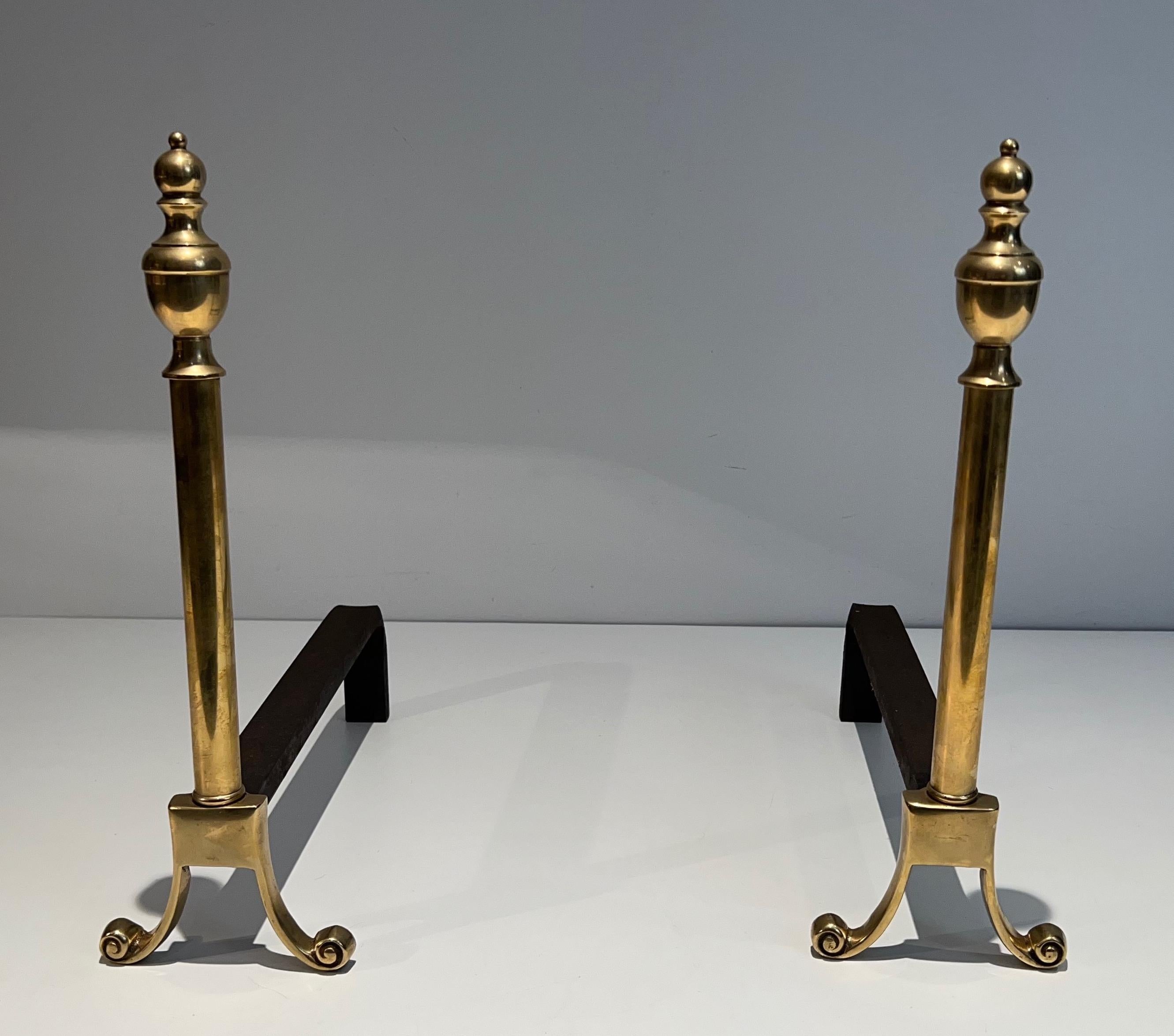 Pair of Neoclassical Style Bronze Andirons For Sale 8