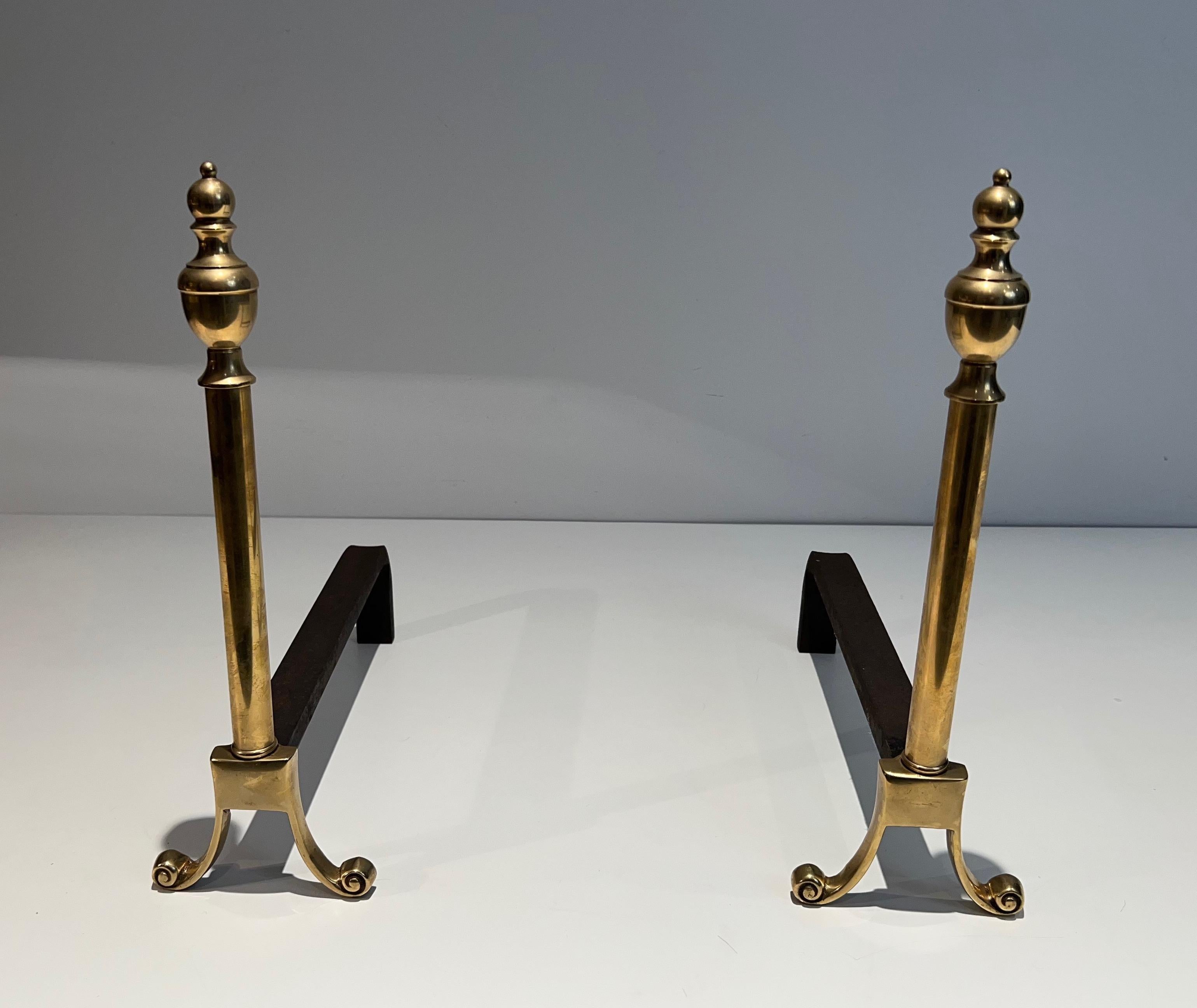 Pair of Neoclassical Style Bronze Andirons For Sale 9