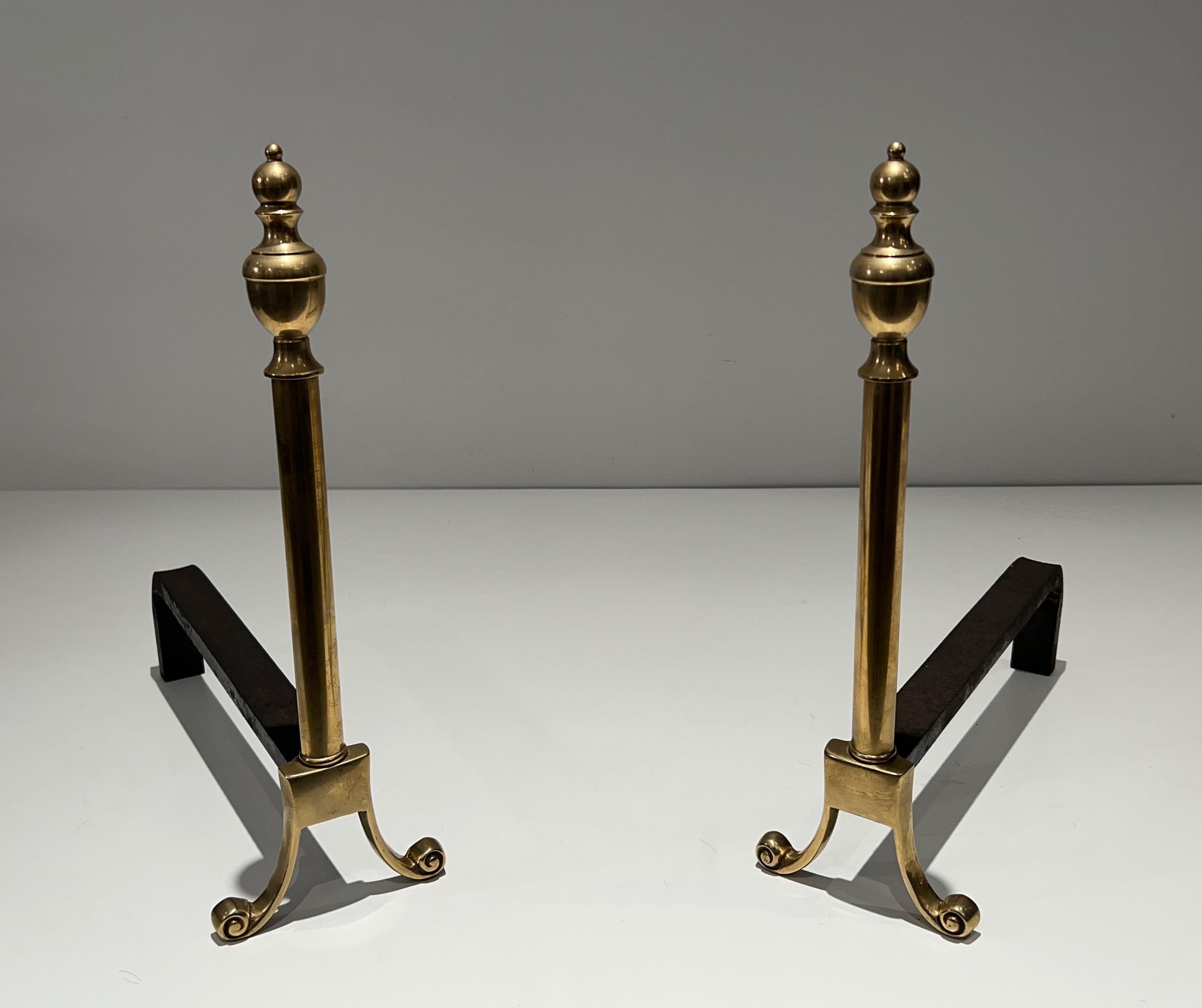 Pair of Neoclassical Style Bronze Andirons For Sale 10