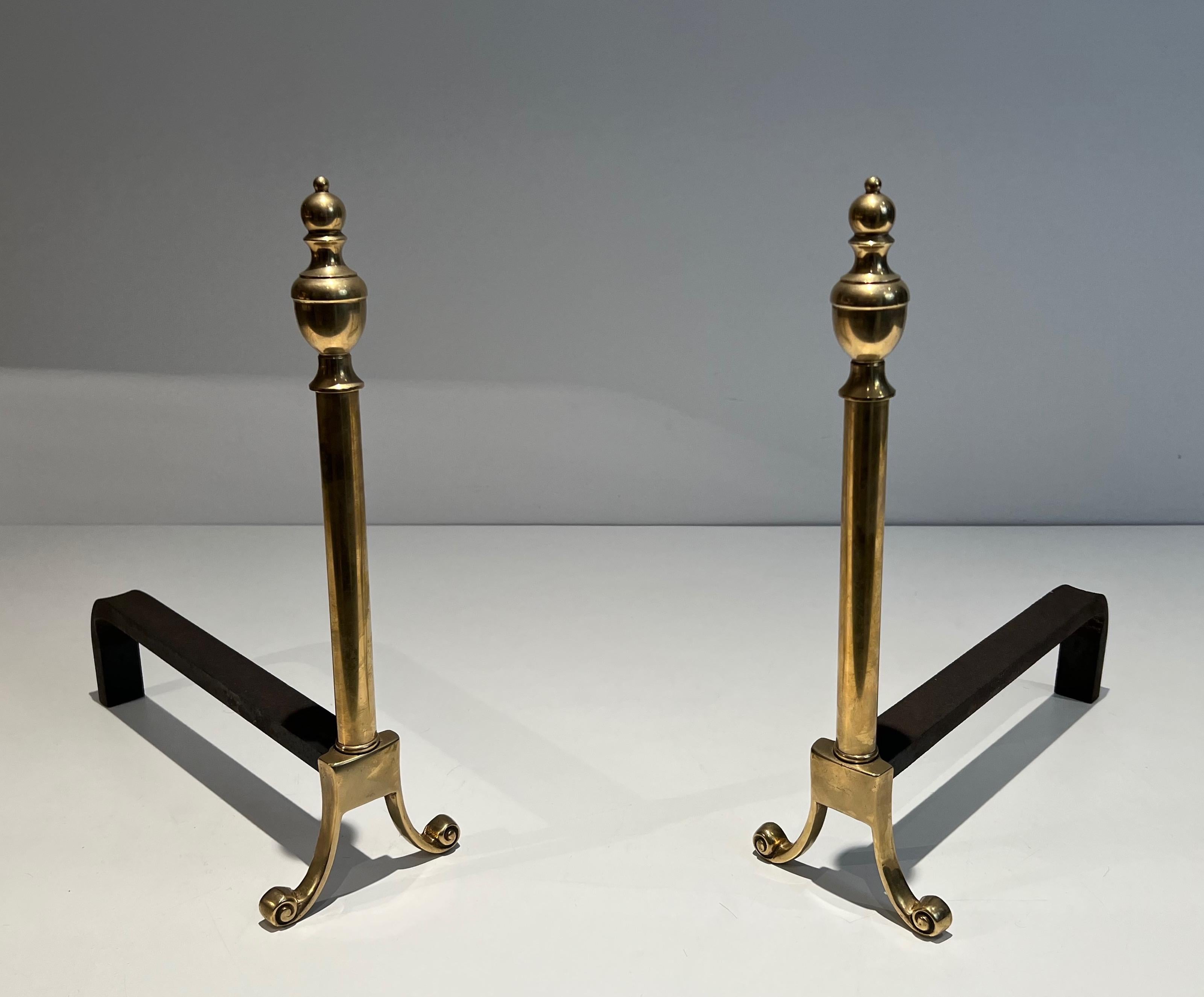 Pair of Neoclassical Style Bronze Andirons For Sale 11