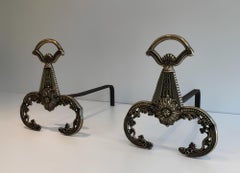 Paire de chenets de style néoclassique en bronze