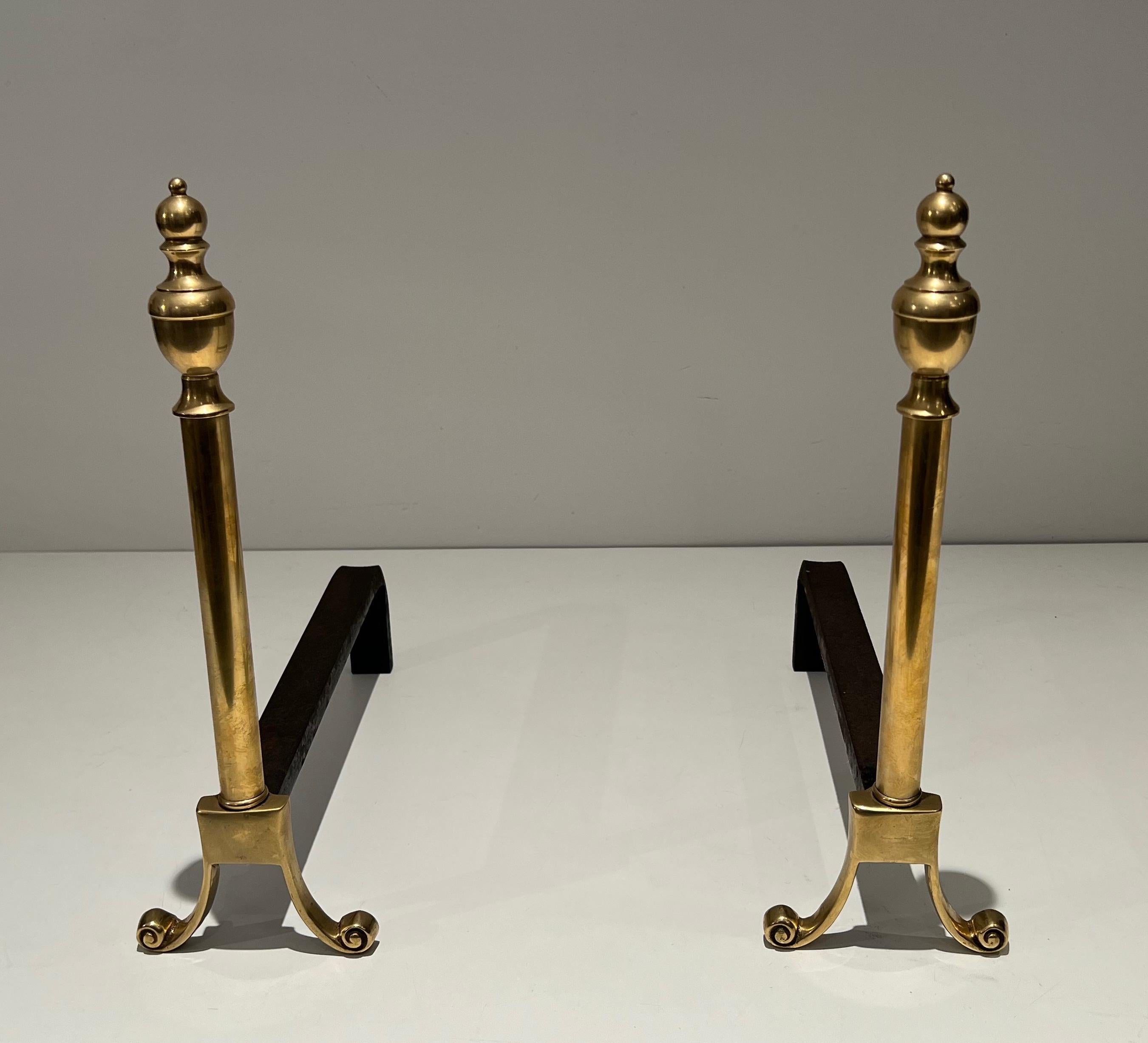 French Pair of Neoclassical Style Bronze Andirons For Sale