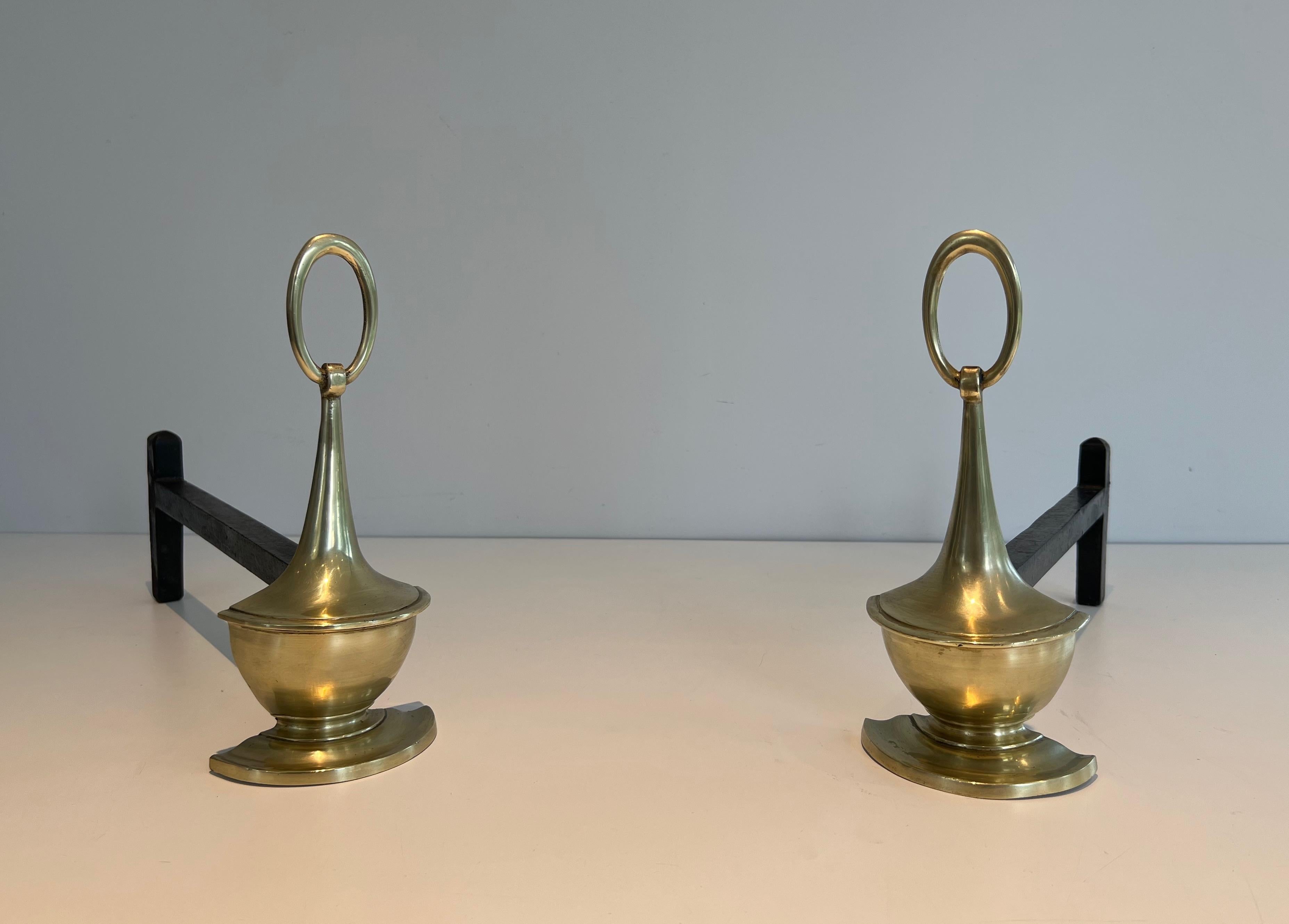 French Pair of Neoclassical style Bronze Andirons For Sale