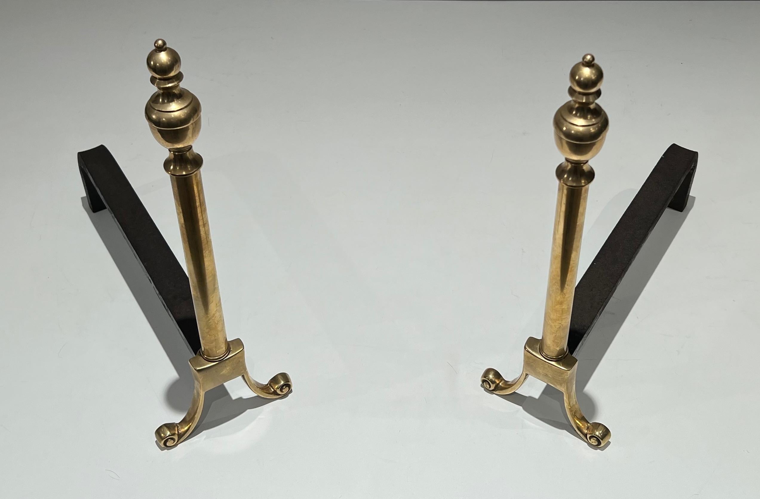 Pair of Neoclassical Style Bronze Andirons In Good Condition For Sale In Marcq-en-Barœul, Hauts-de-France