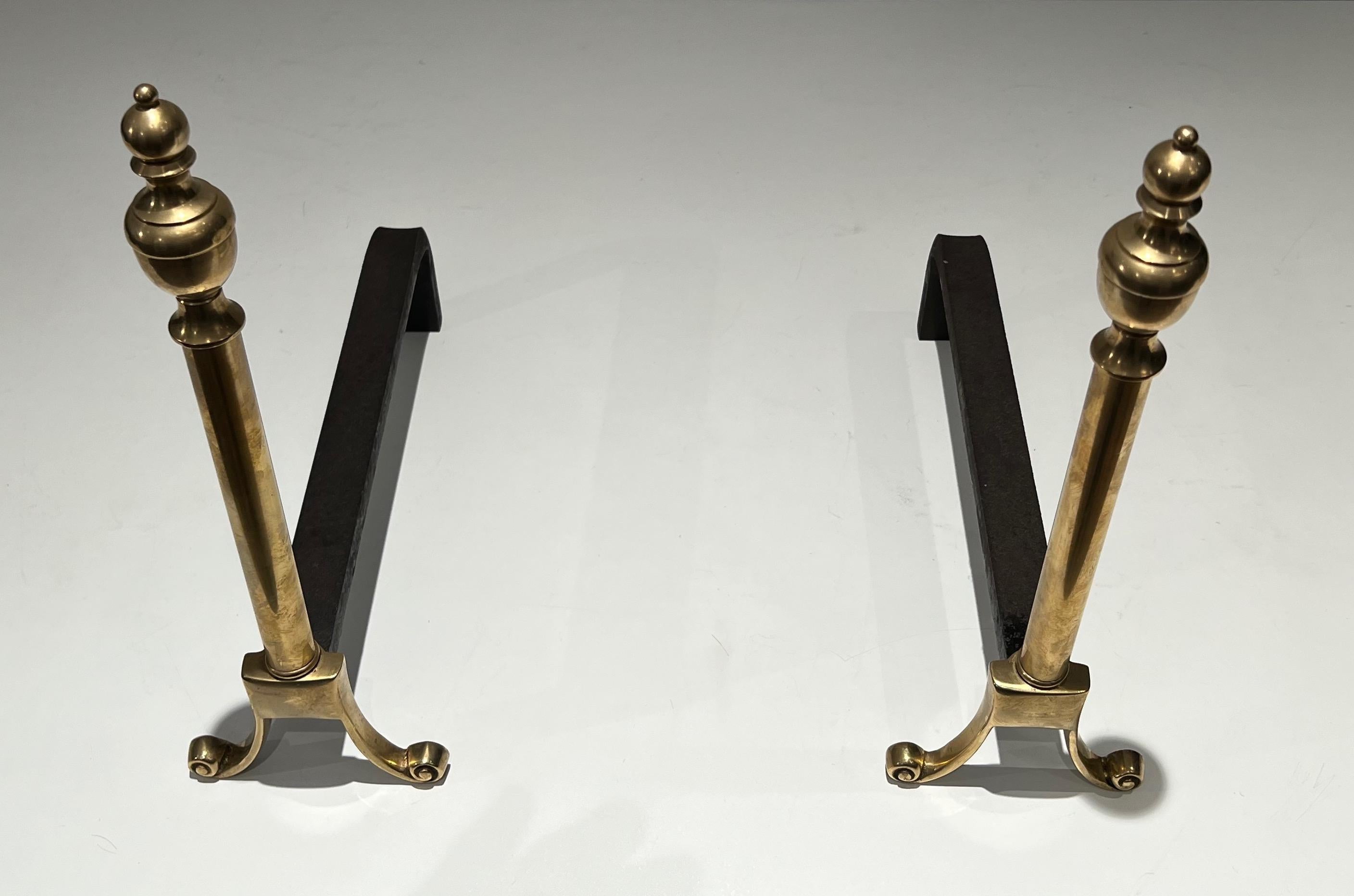 Mid-20th Century Pair of Neoclassical Style Bronze Andirons For Sale