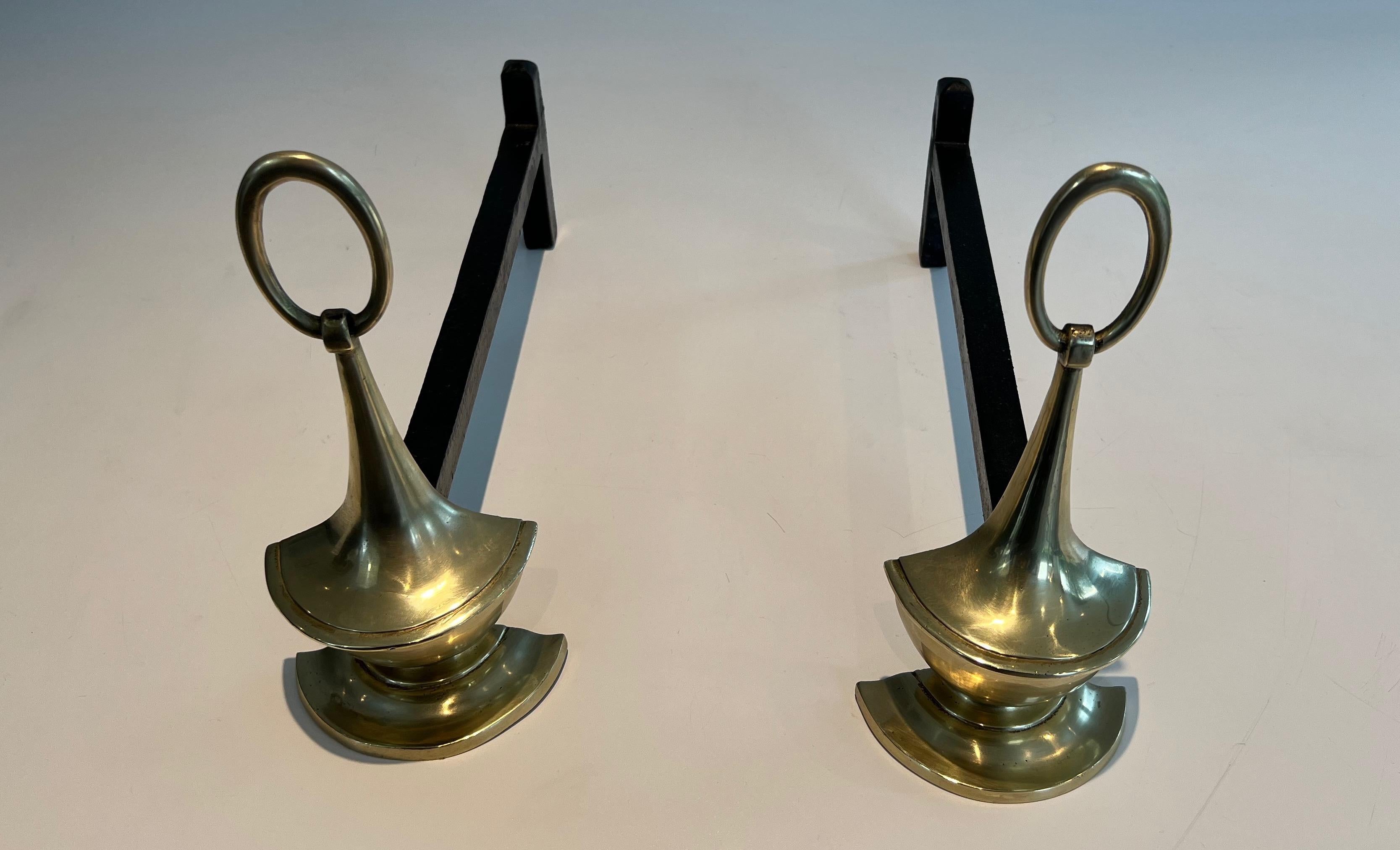 Mid-20th Century Pair of Neoclassical style Bronze Andirons For Sale