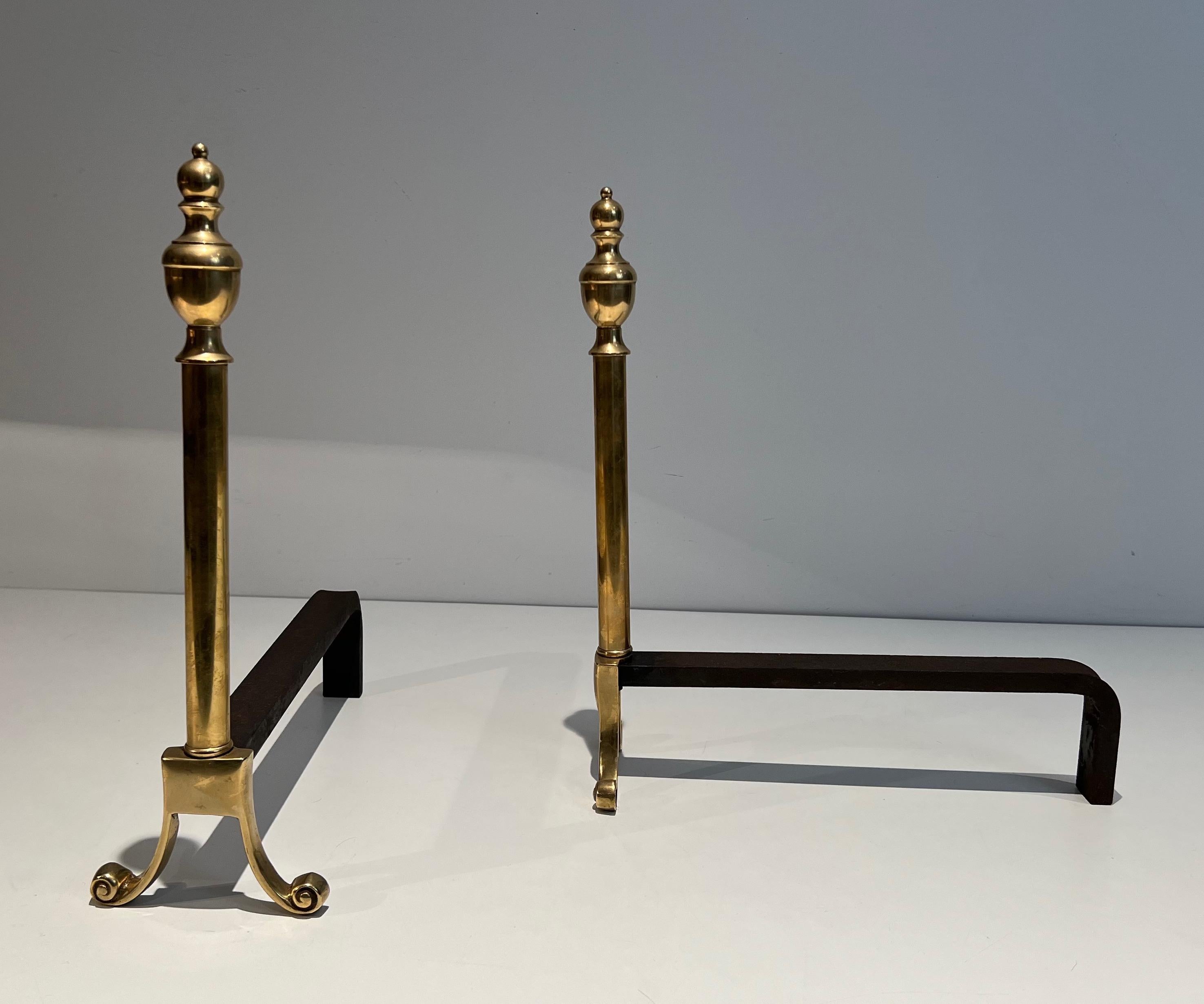 Pair of Neoclassical Style Bronze Andirons 1