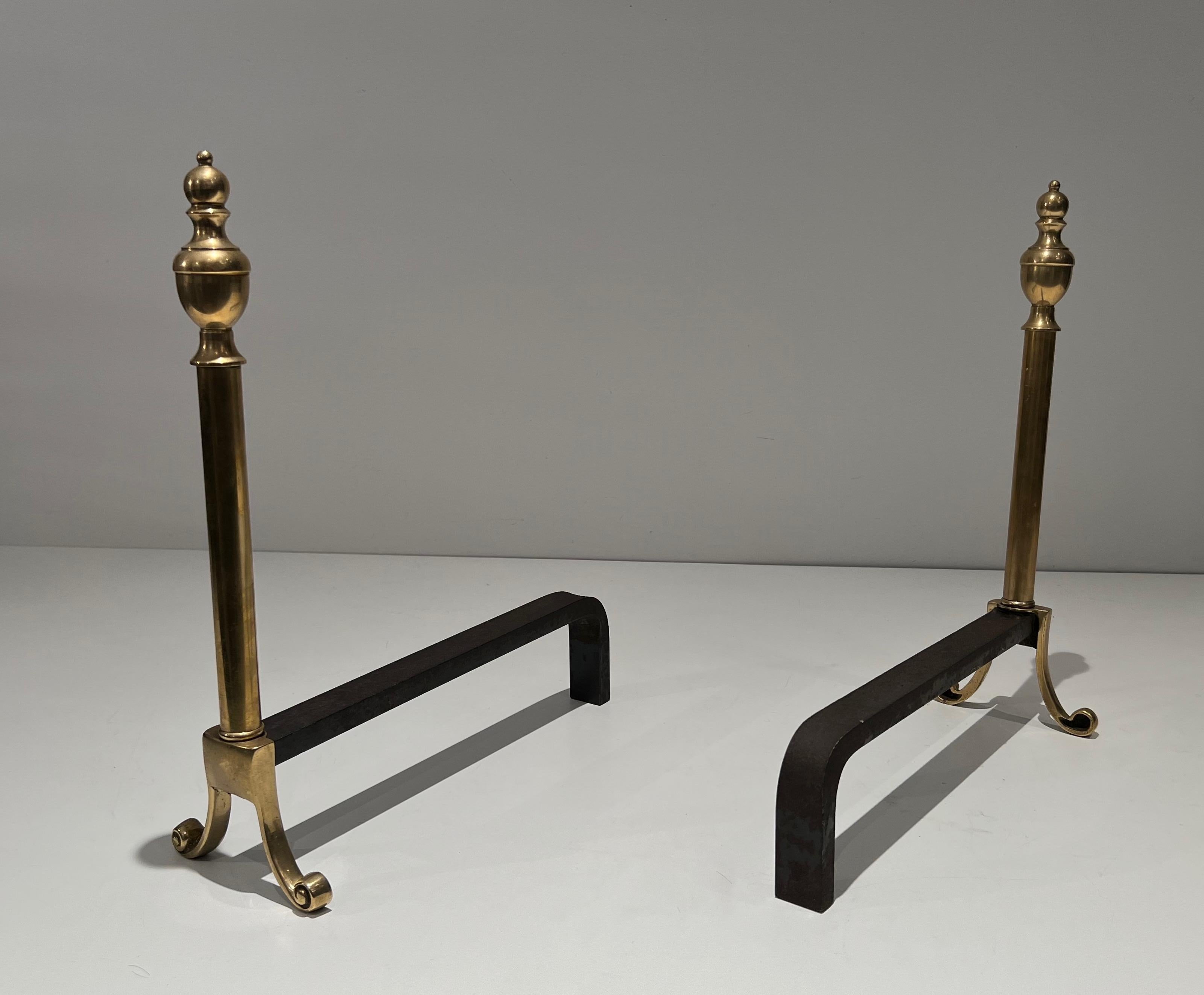 Pair of Neoclassical Style Bronze Andirons For Sale 2