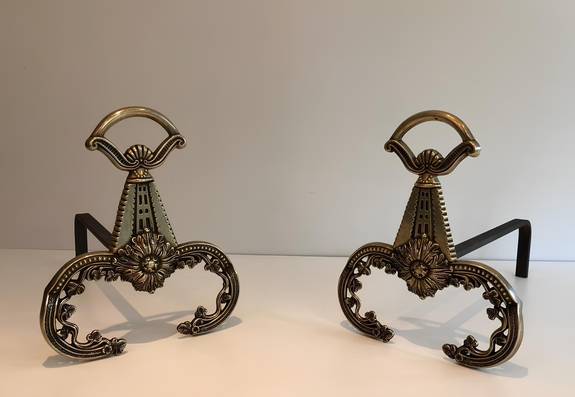 Pair of Neoclassical Style Bronze Andirons For Sale 3