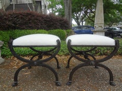 Paire de bancs de style néoclassique en bronze avec des têtes de lions et des pieds en forme de pattes