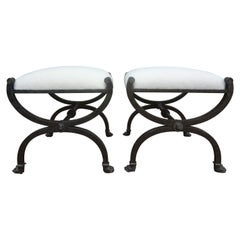 Pair of Neoclassical Style Bronze Benches with Lions Heads and Paw Feet