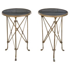 Vintage Pair Of Neoclassical Style Bronze Gueridon Tables With Stone Tops