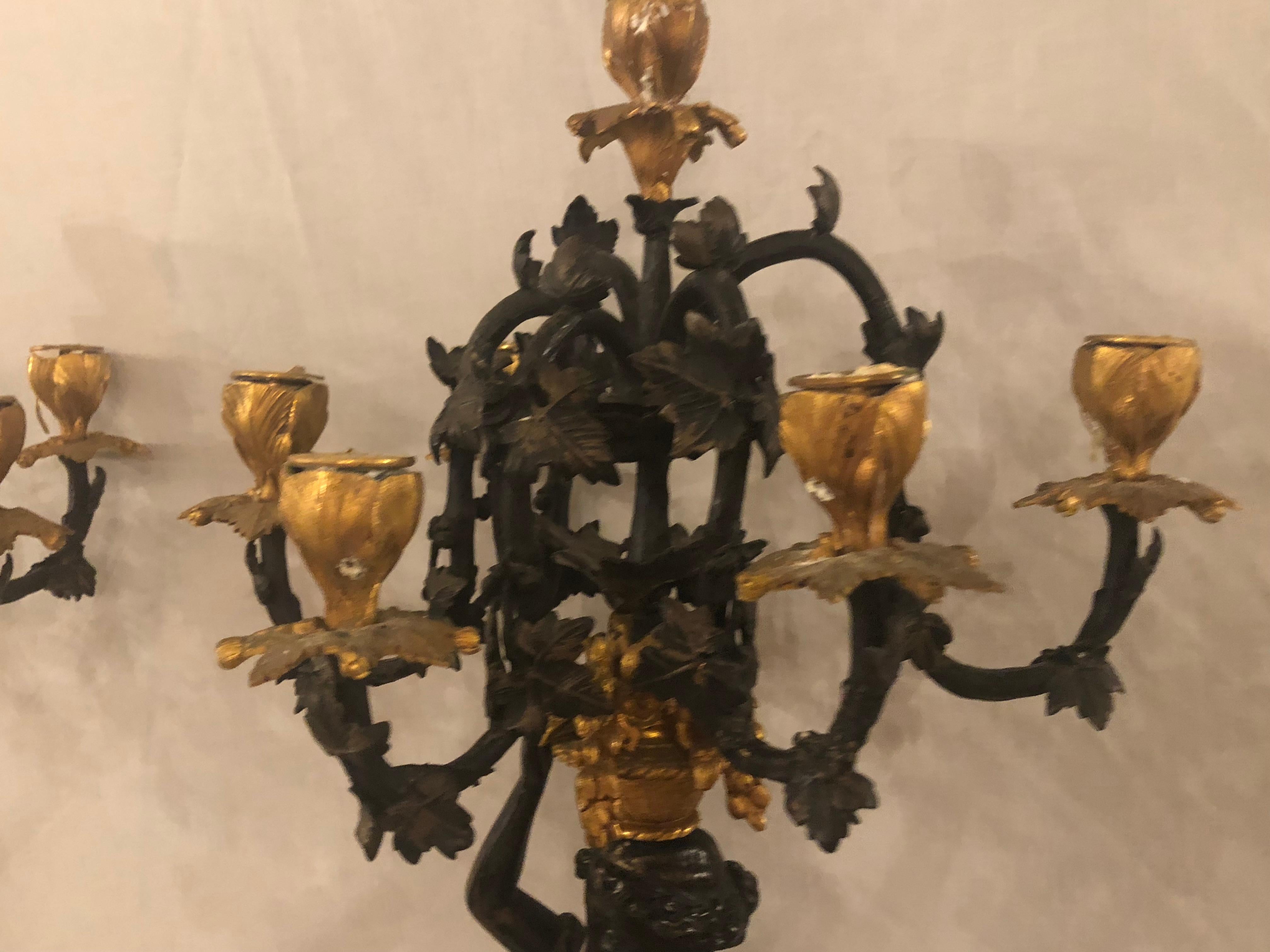 Pair of Neoclassical Style Bronze Six-Arm Figural Candelabra 1