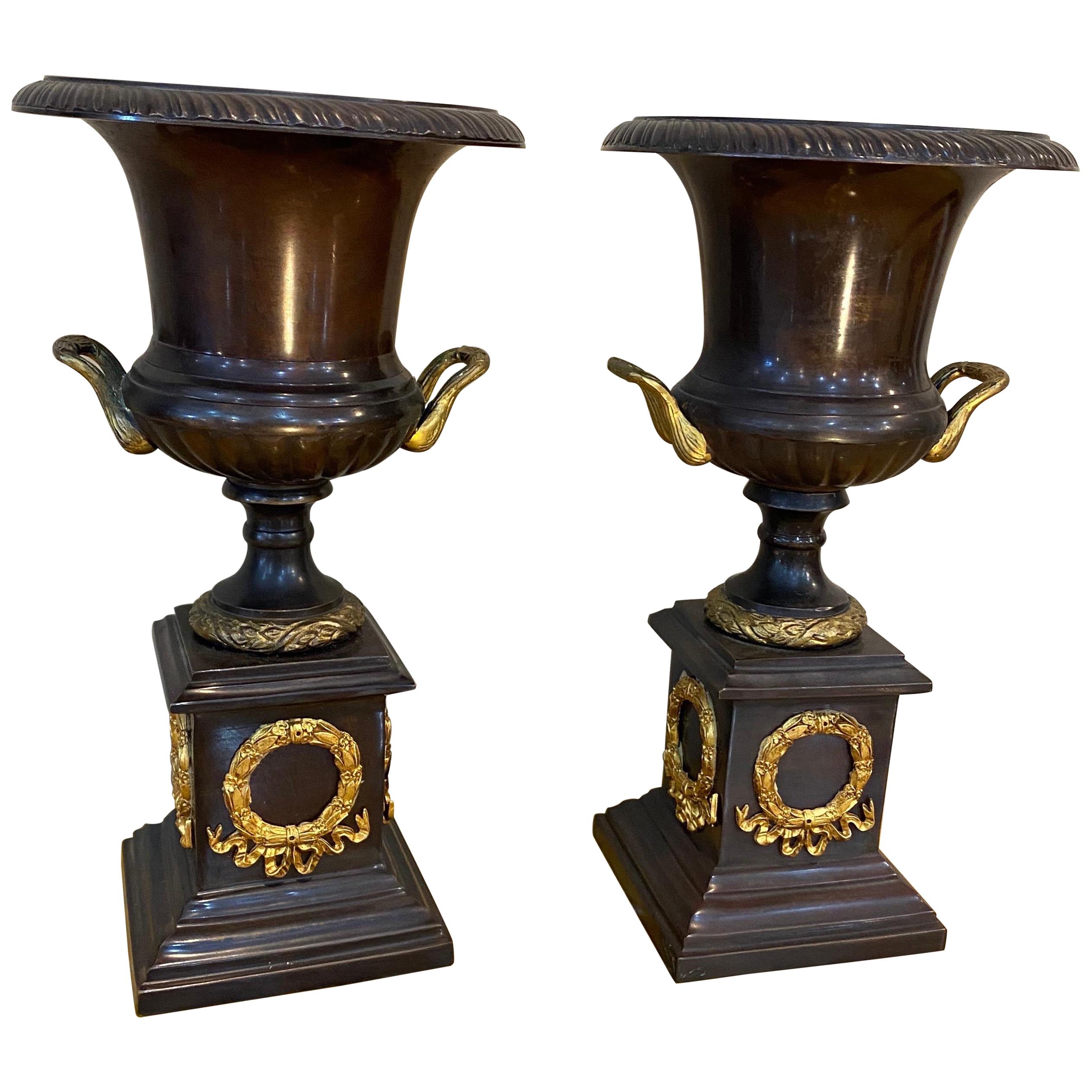 Pair of Neoclassical Style Bronze Urns