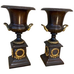 Pair of Neoclassical Style Bronze Urns