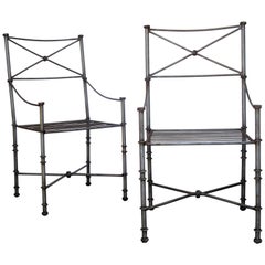Pair of  Neoclassical Style Brushed Steel Armchairs