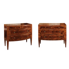 Pair of Neoclassical Style Burled Walnut Italian Commodes, 20th Century